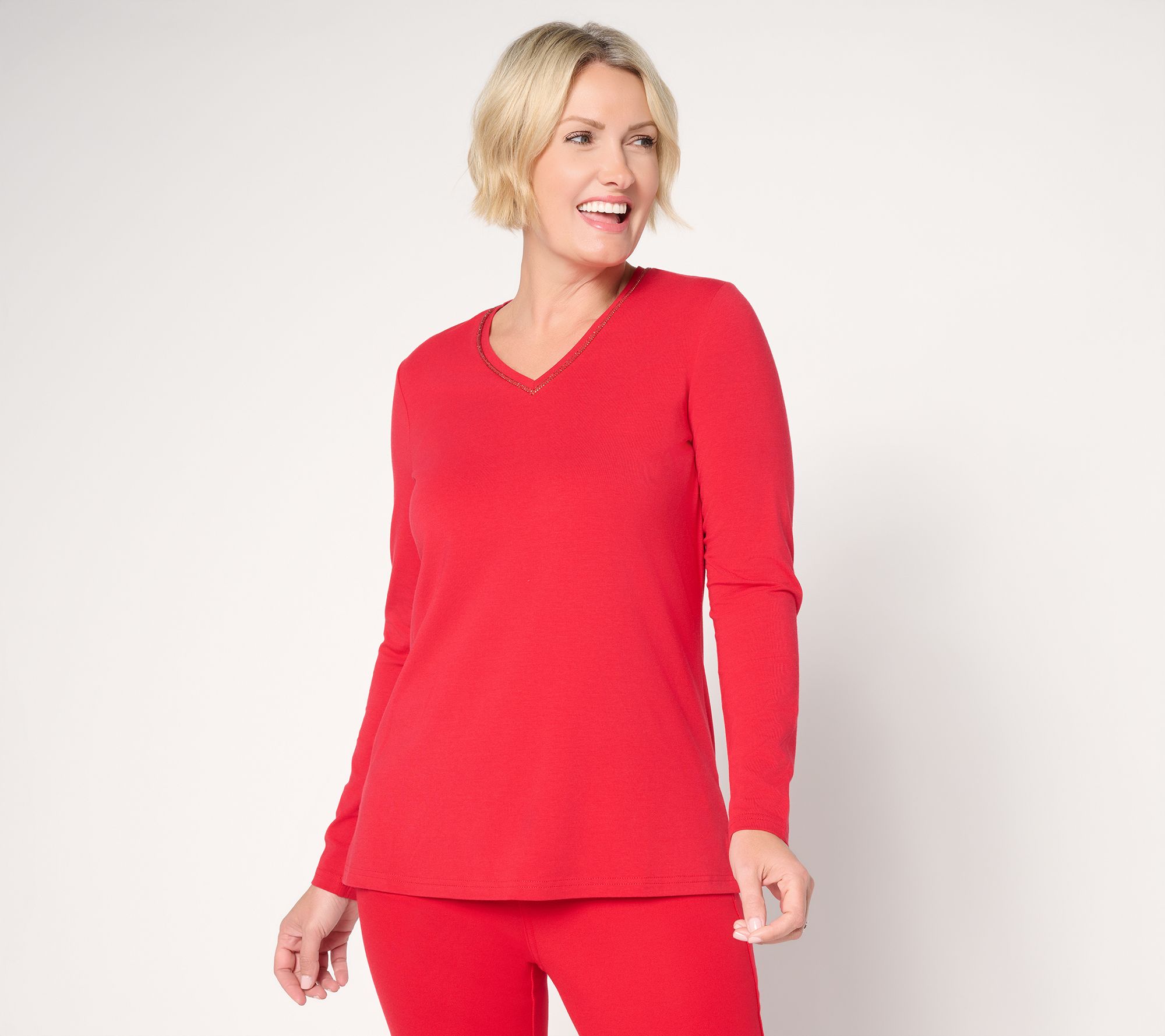 Jingle Belles by Kim Gravel TripleLuxe Knit Sparkle V-Neck Top