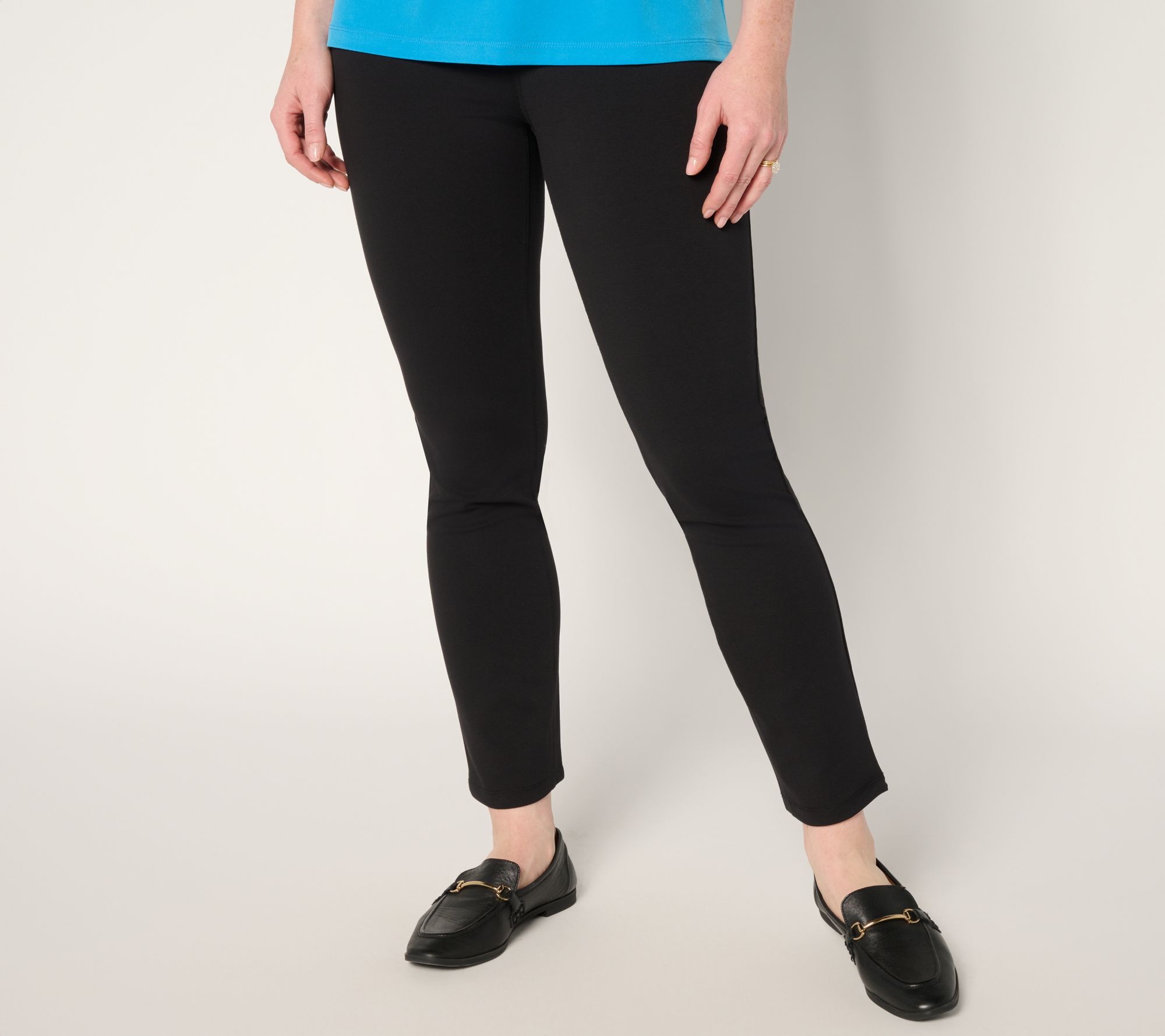 "As Is" Susan Graver Weekend Petite Cotton Ponte Slim Leg Ankle Pants