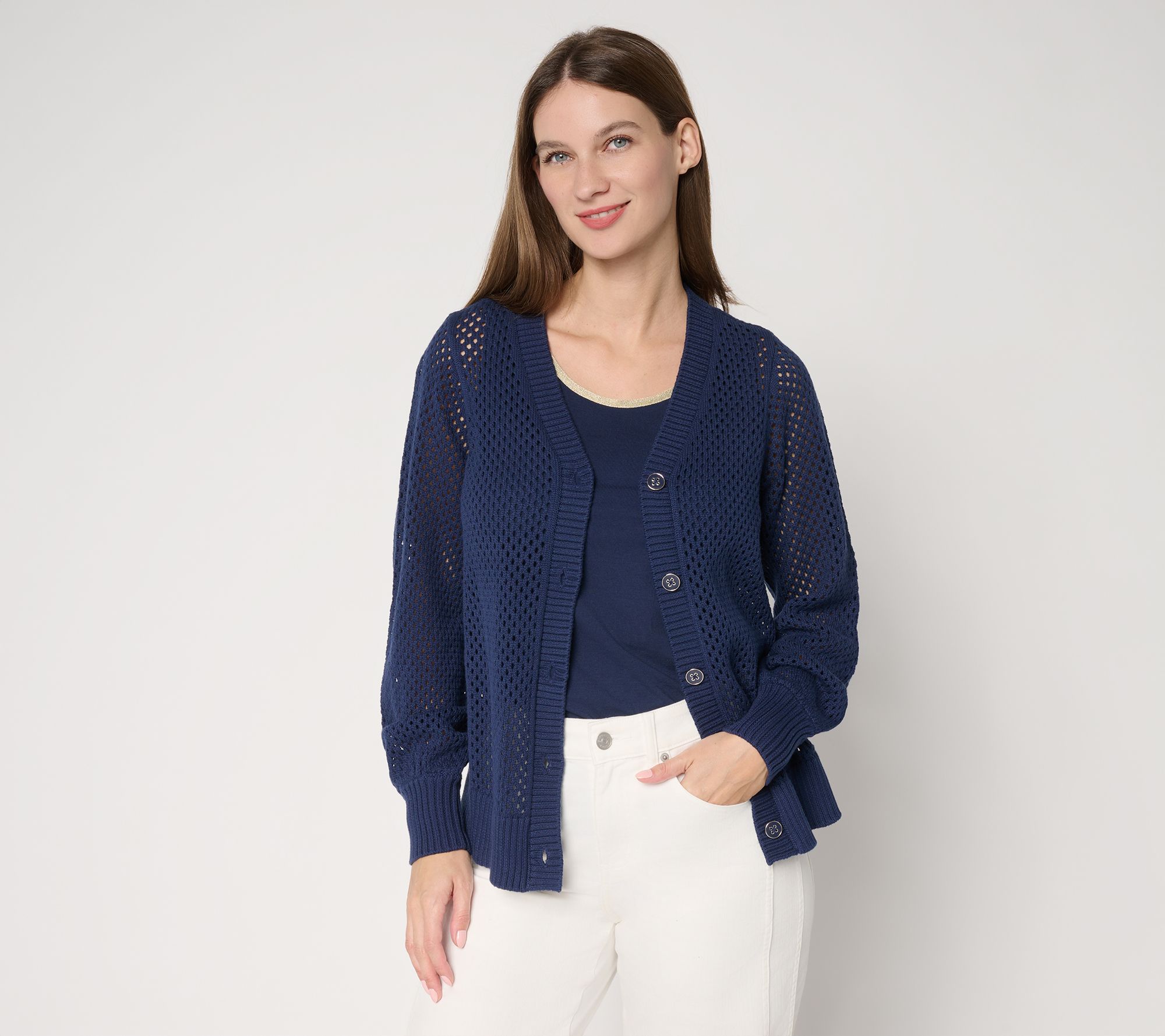 Belle by Kim Gravel Nod to Nautical Mesh Cardigan Sweater