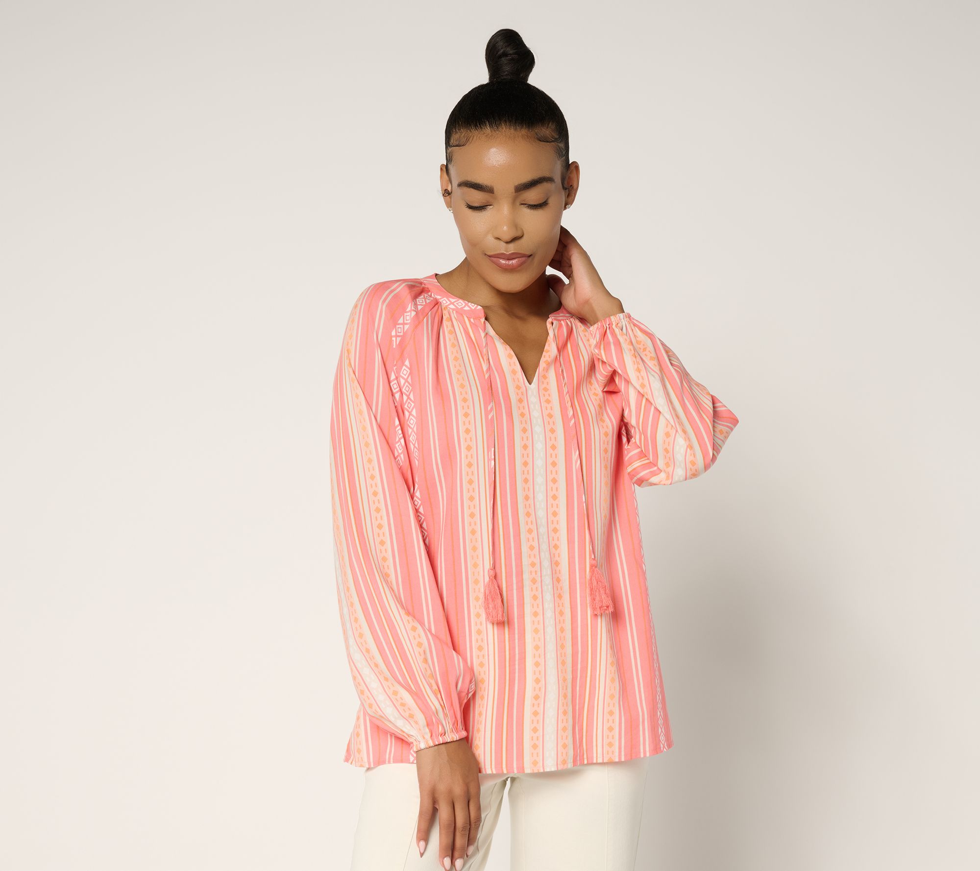 "As Is" Belle by Kim Gravel Sunkissed Stripe Tassel Blouse