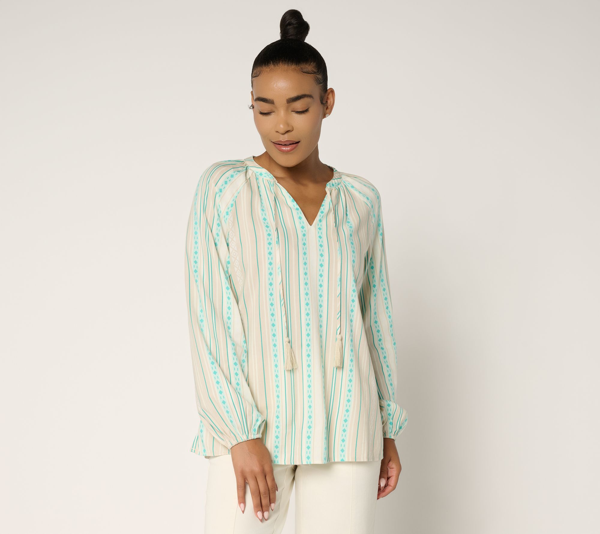 "As Is" Belle by Kim Gravel Sunkissed Stripe Tassel Blouse