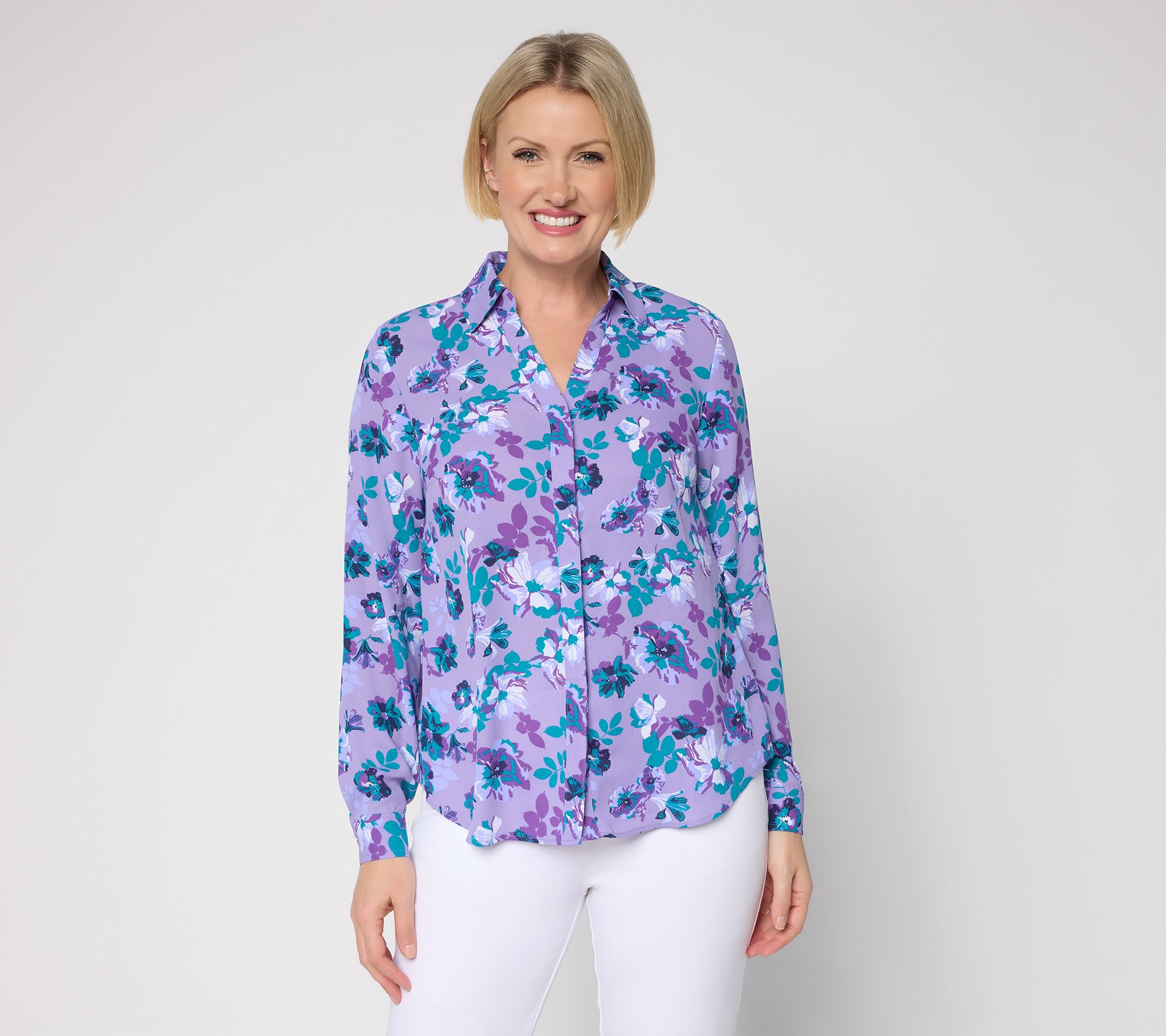 Joan Rivers Mixed Media V-Neck Georgette Blouse