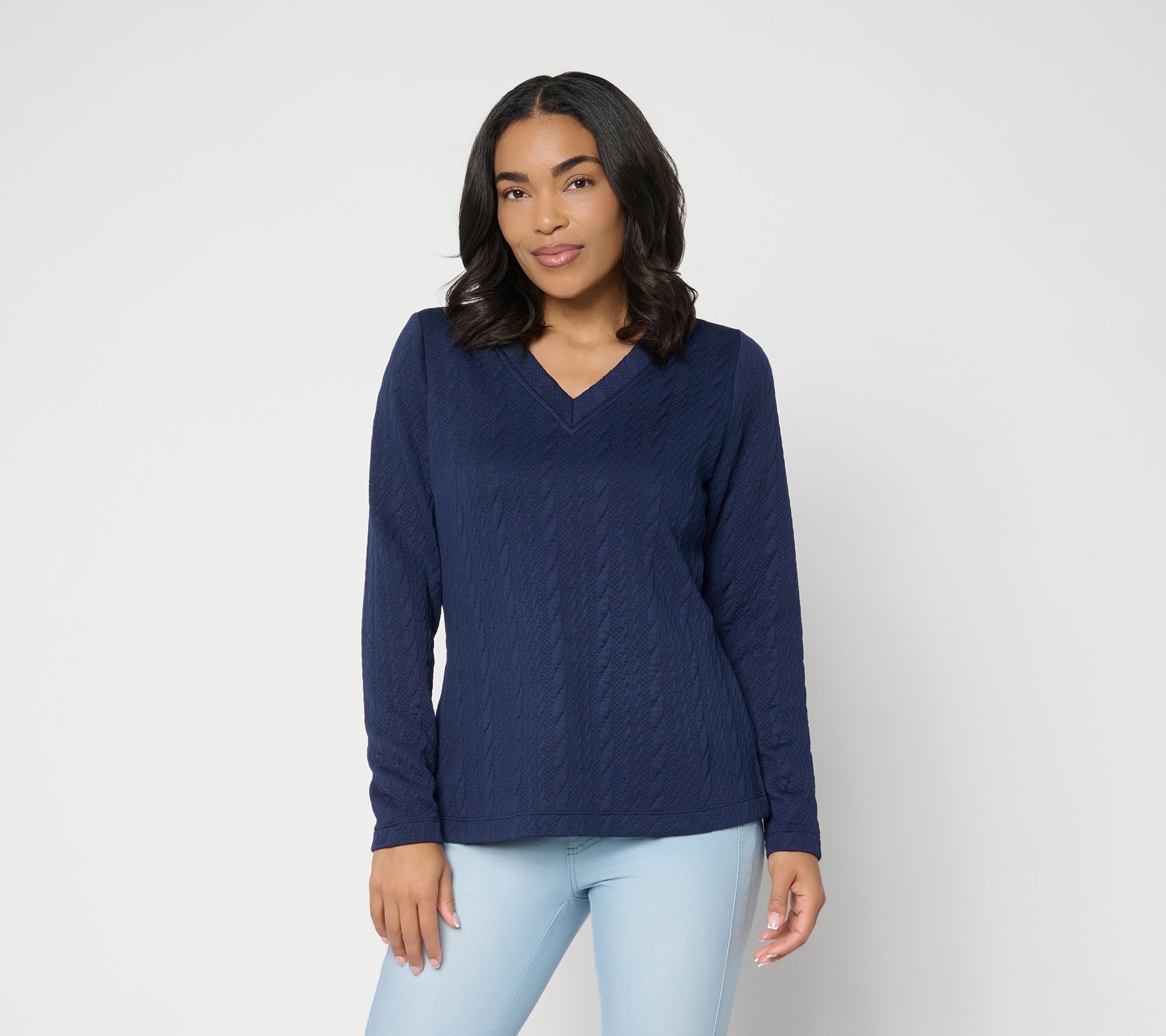 Belle by Kim Gravel Cable Chic V Neck Textured Top