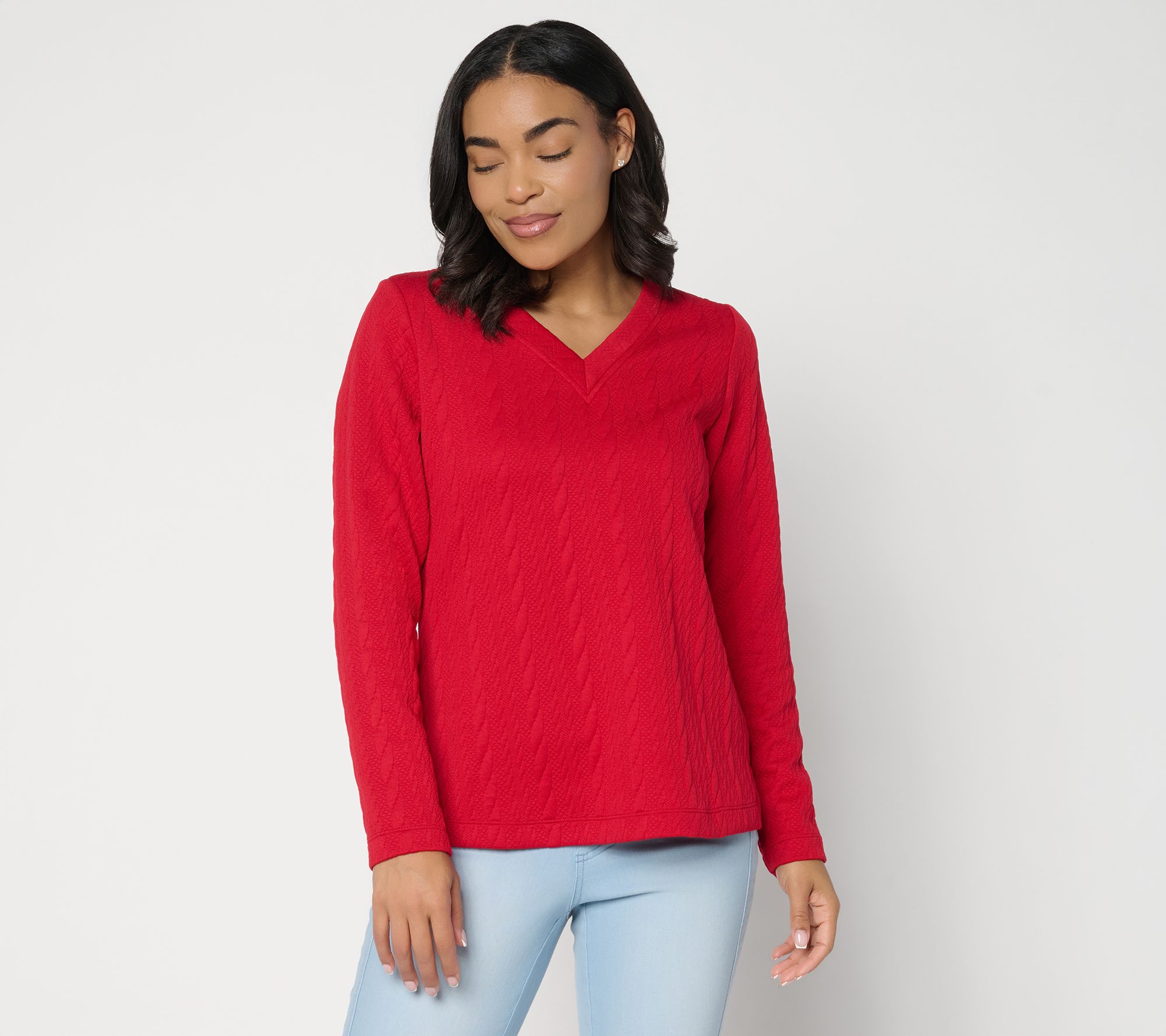 Belle by Kim Gravel Cable Chic V Neck Textured Top