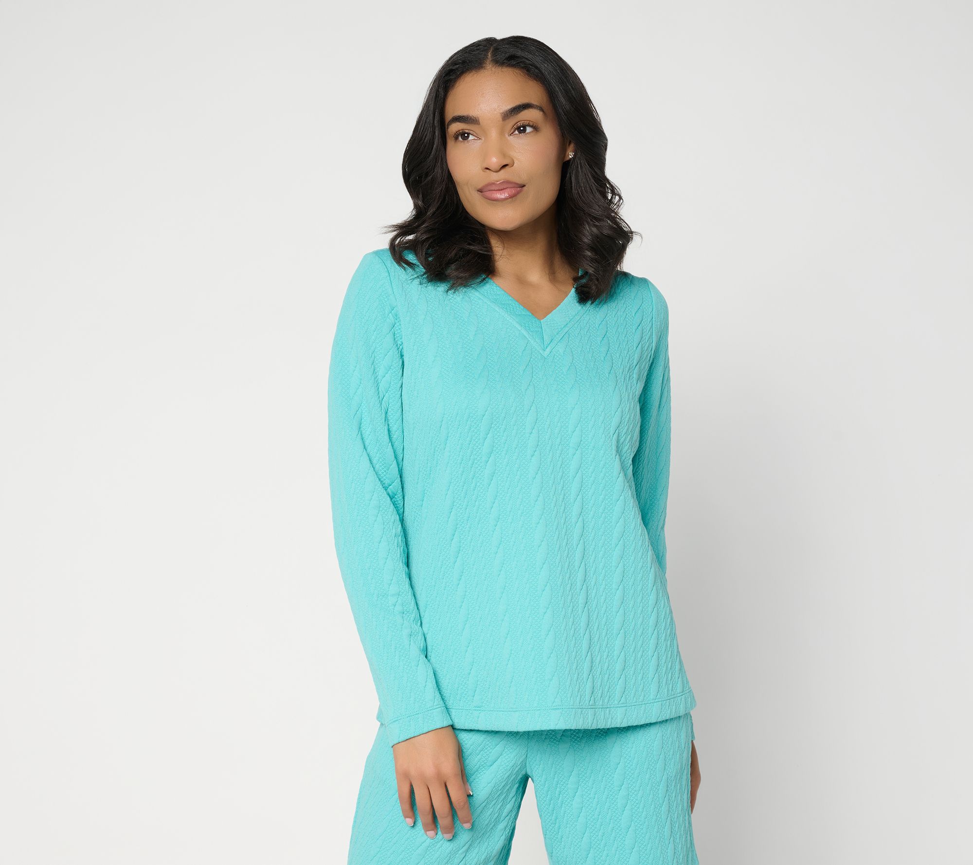 Belle by Kim Gravel Cable Chic V Neck Textured Top