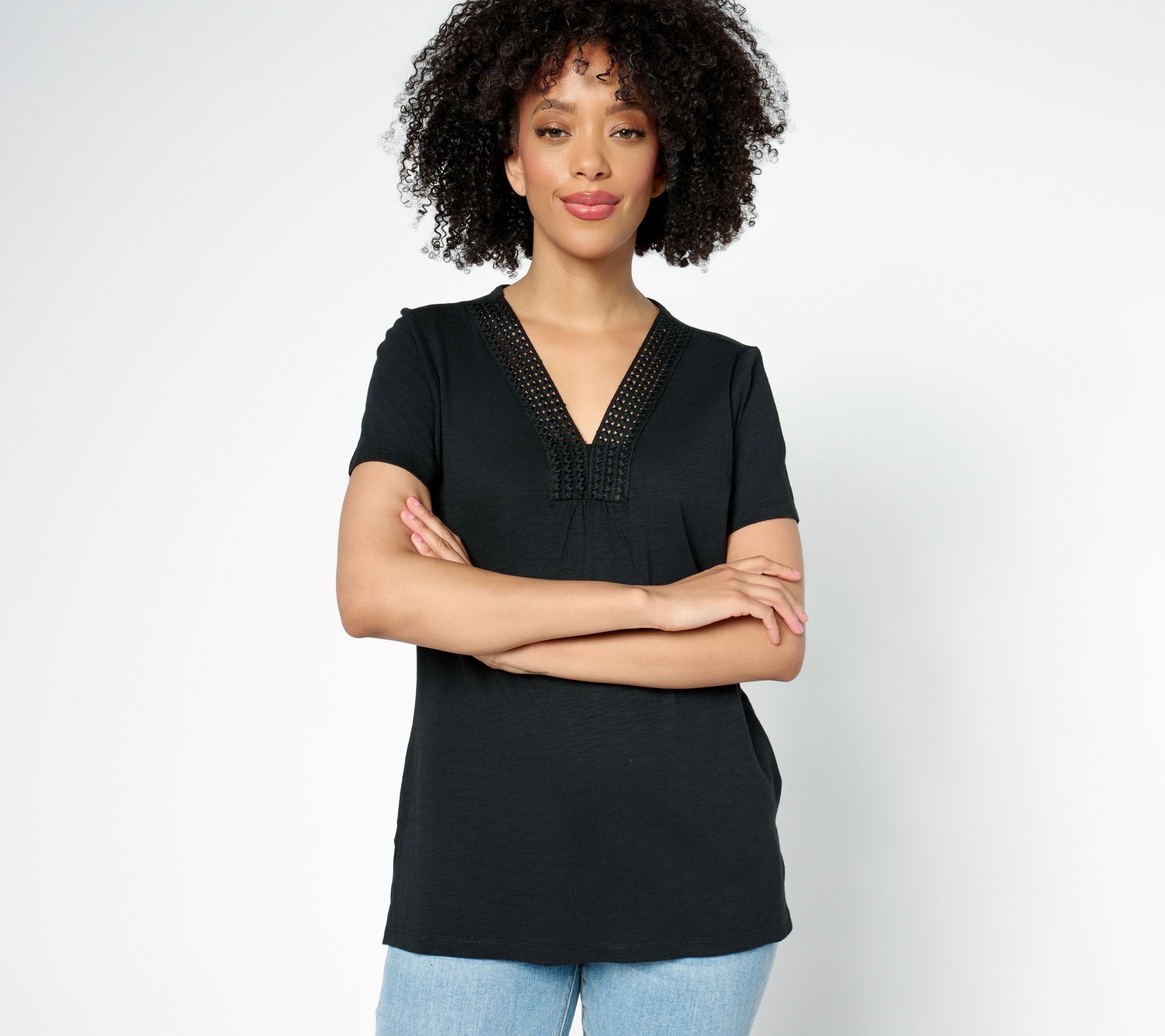 "As Is" Belle by Kim Gravel Slub Knit Dot Trim Top