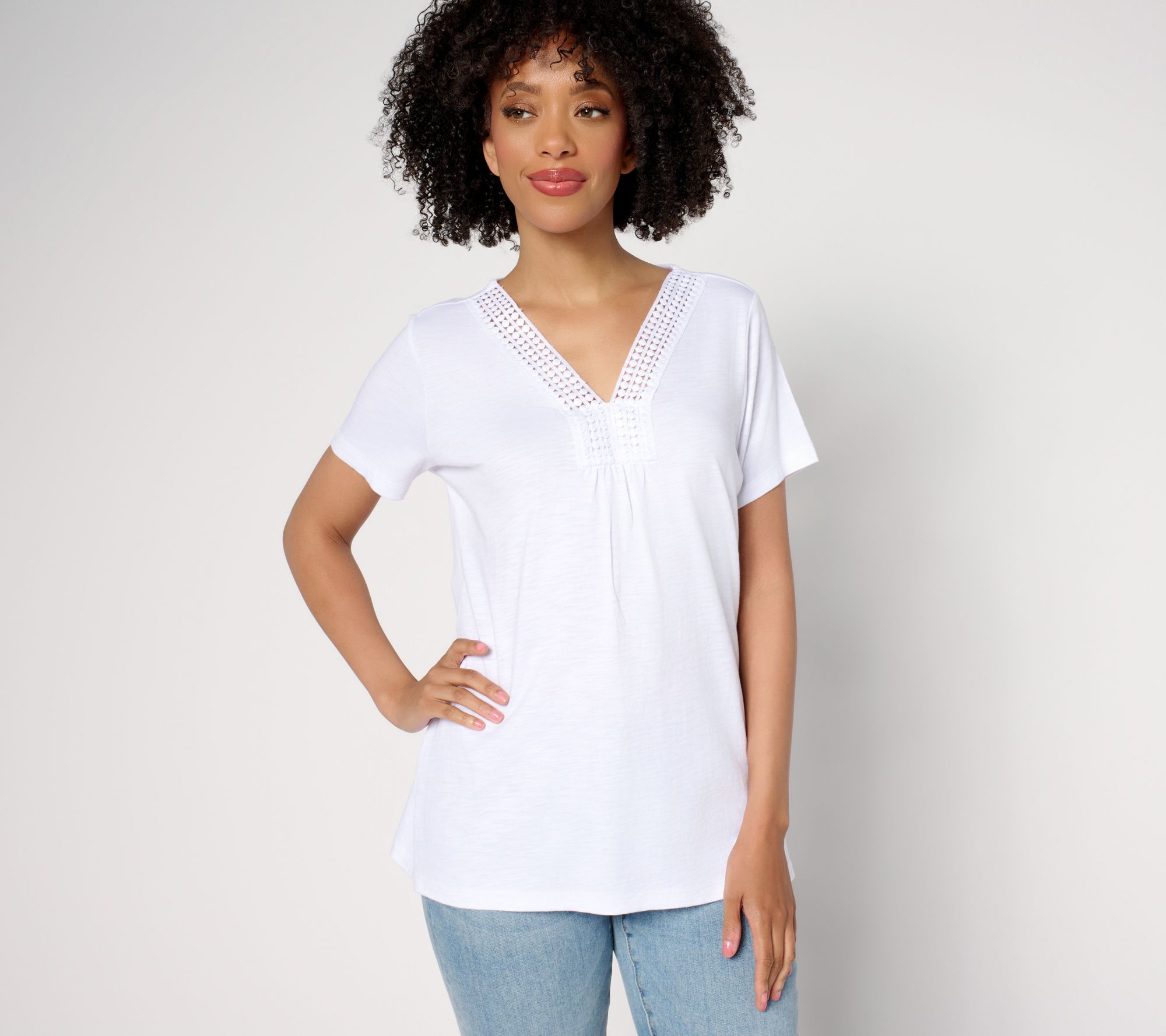 "As Is" Belle by Kim Gravel Slub Knit Dot Trim Top