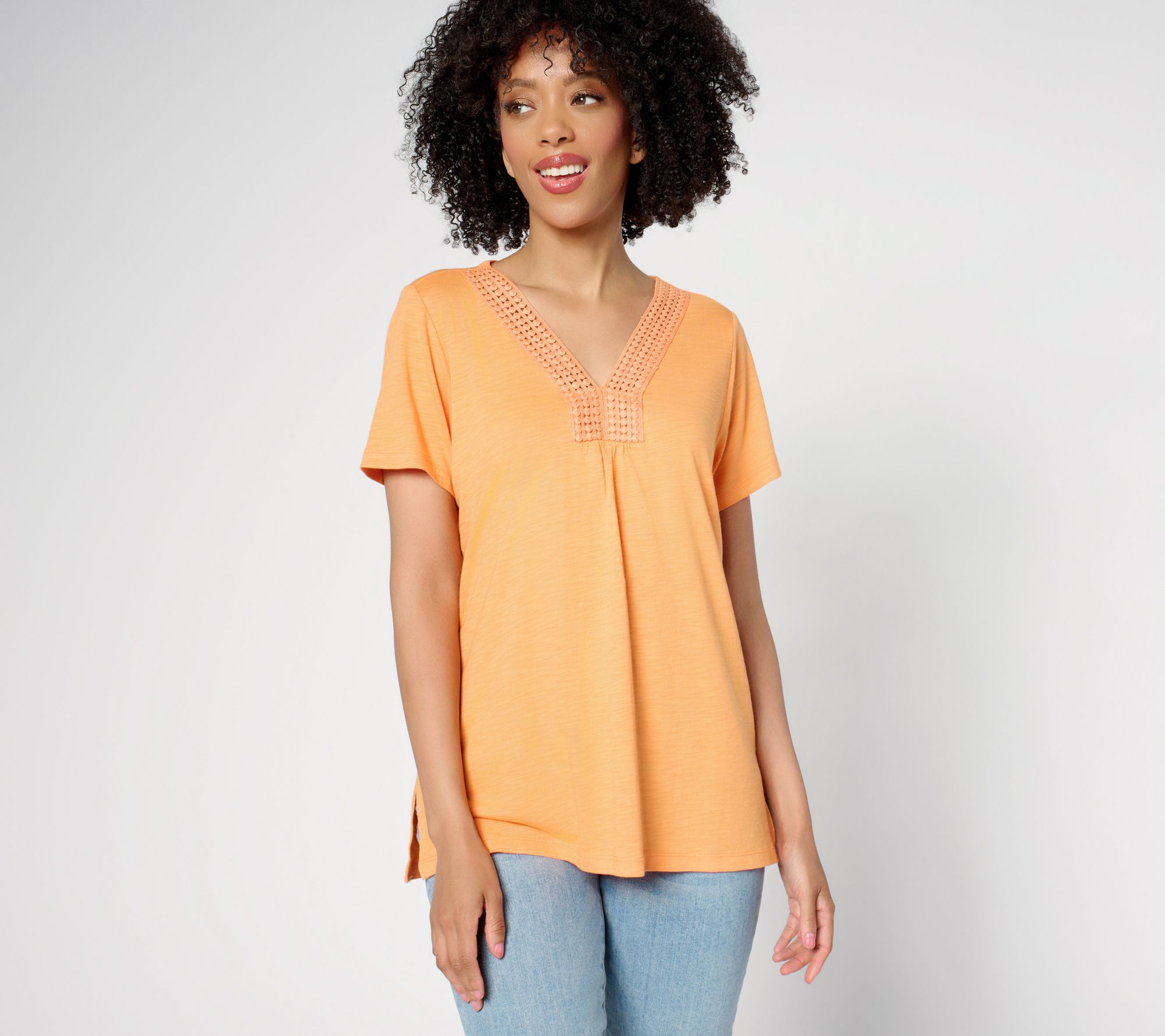 "As Is" Belle by Kim Gravel Slub Knit Dot Trim Top
