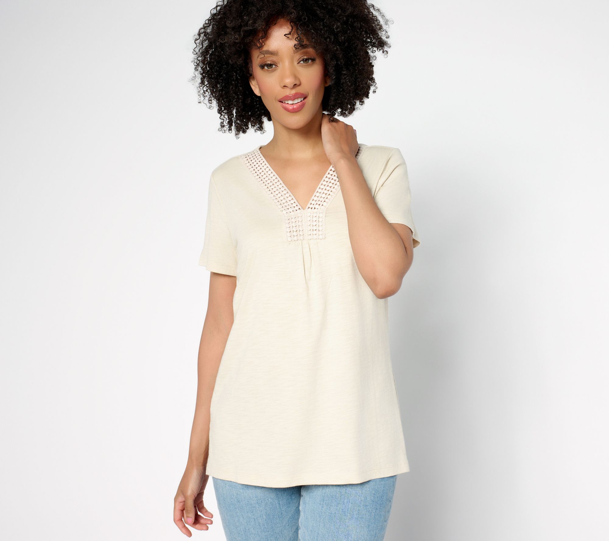 "As Is" Belle by Kim Gravel Slub Knit Dot Trim Top