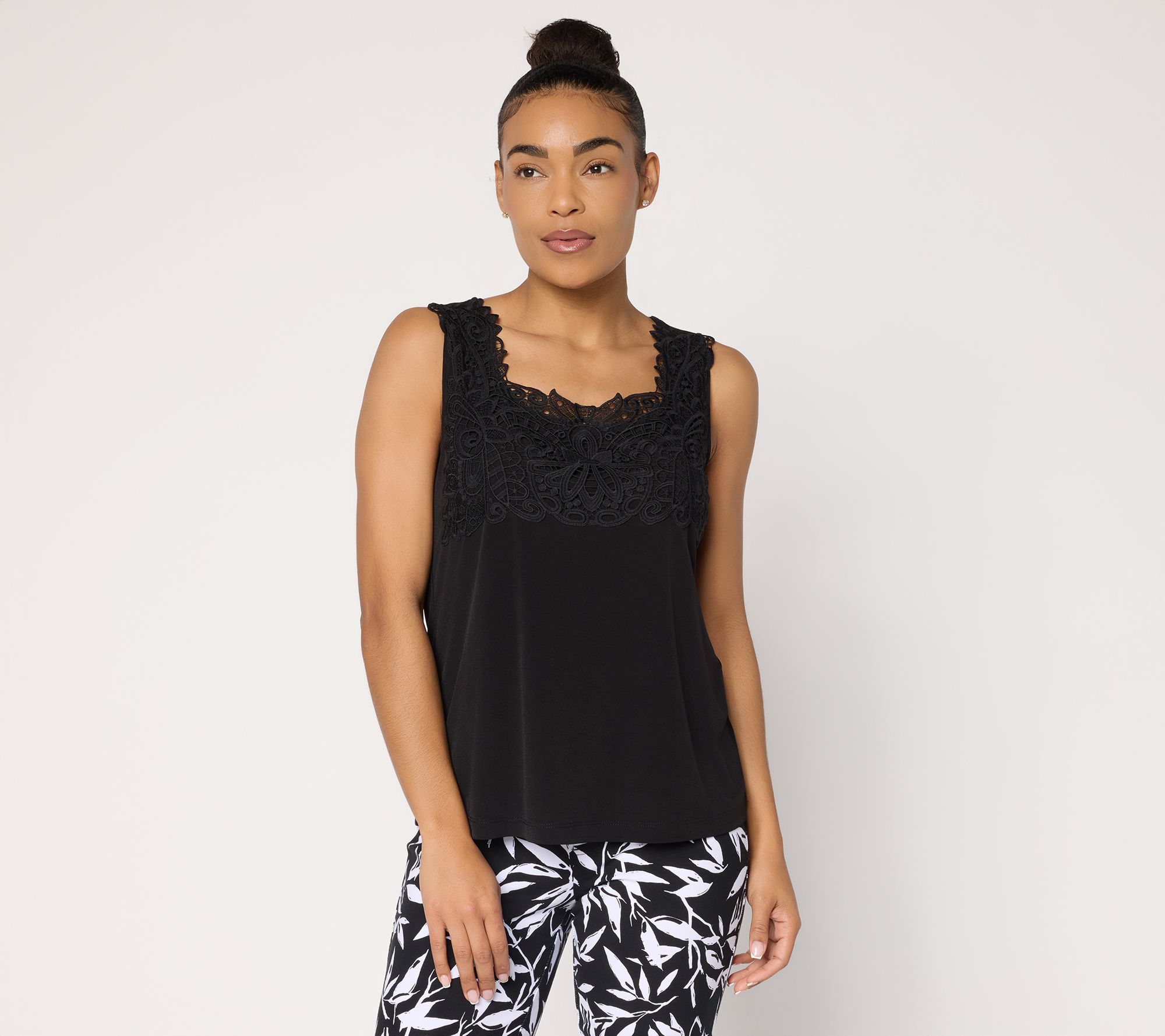 Susan Graver Liquid Knit Sleeveless Top with Lace Detail