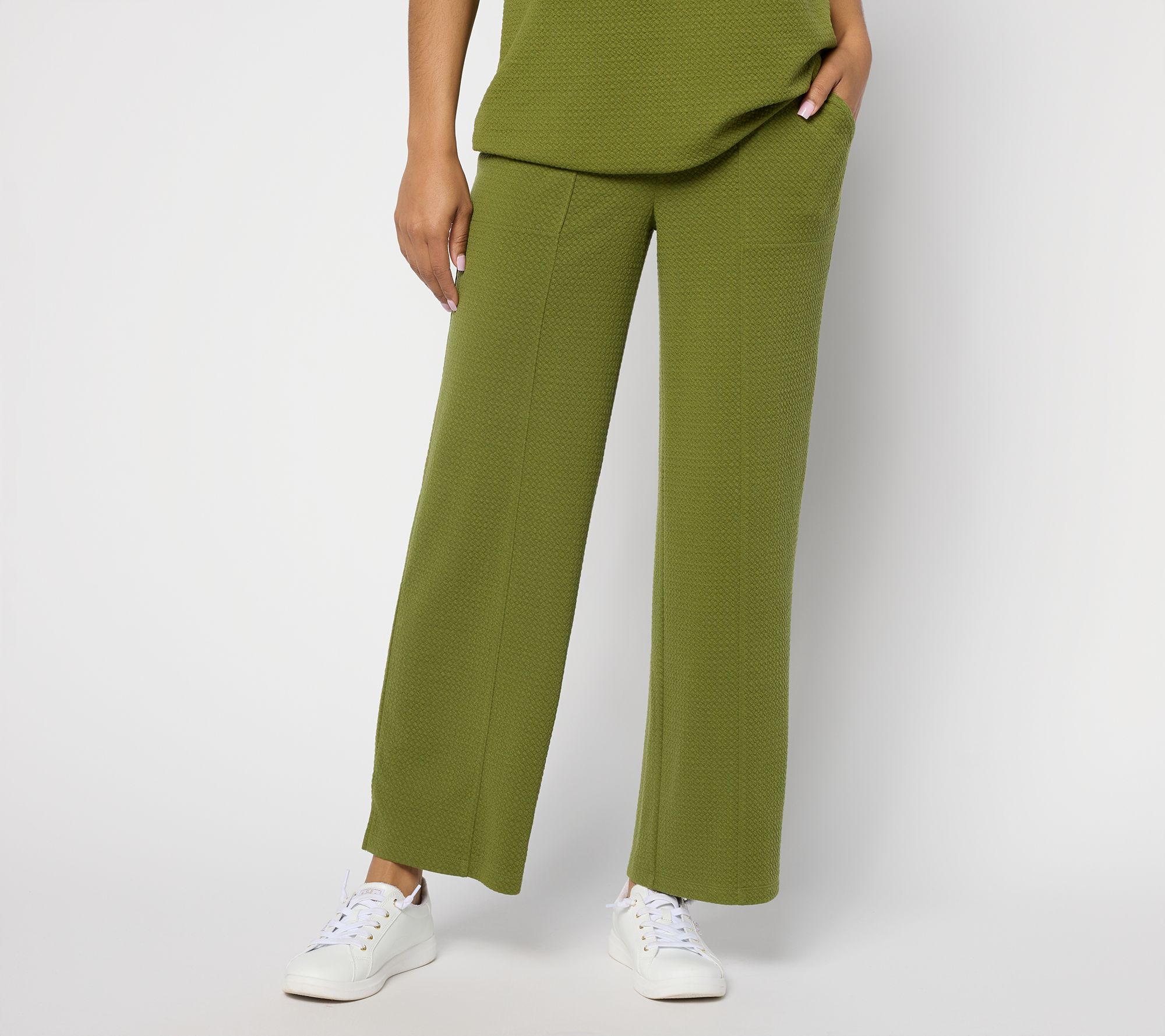 Denim & Co. Active Petite Textured Jacquard Wide Leg Ankle Pants