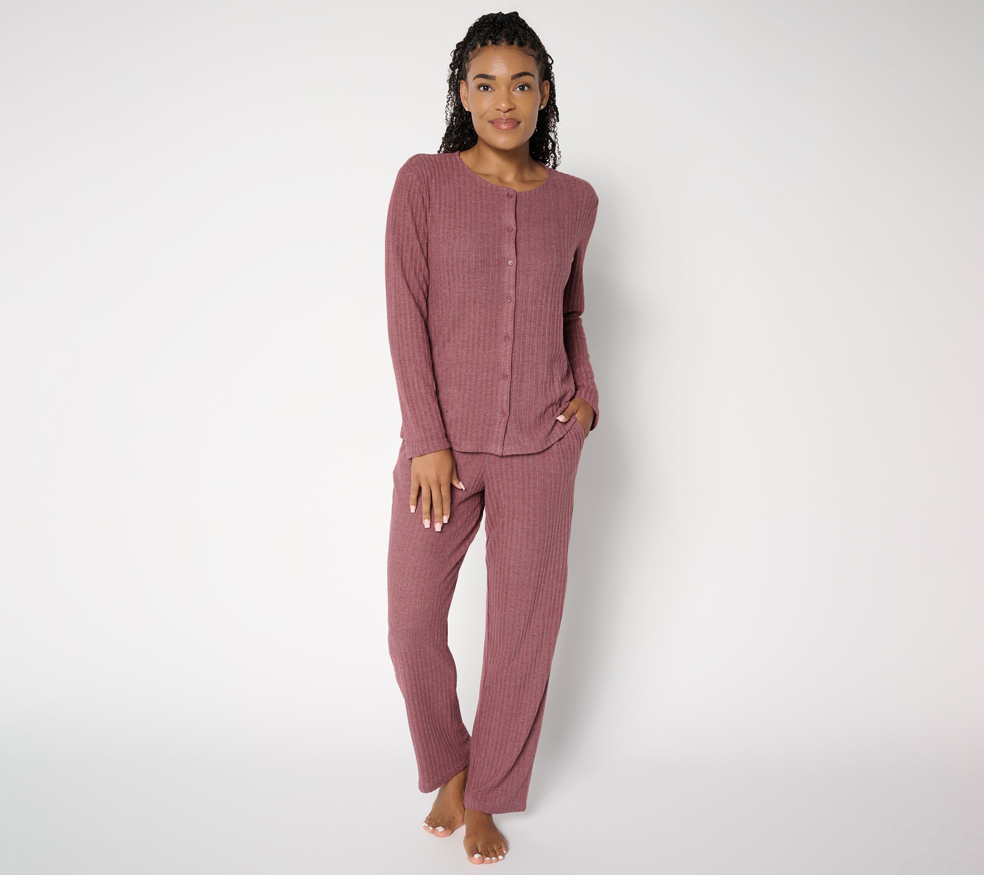 "As Is" Berkshire Homewear Hacci Rib ButtonFront Lounge Set