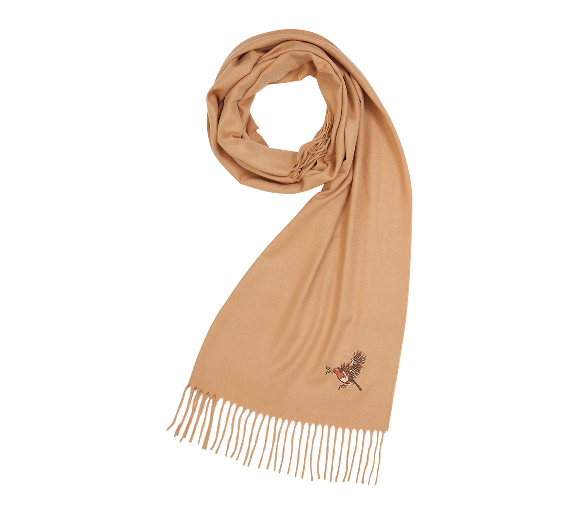 Fable Robin Embroidered Cozy Camel Scarf
