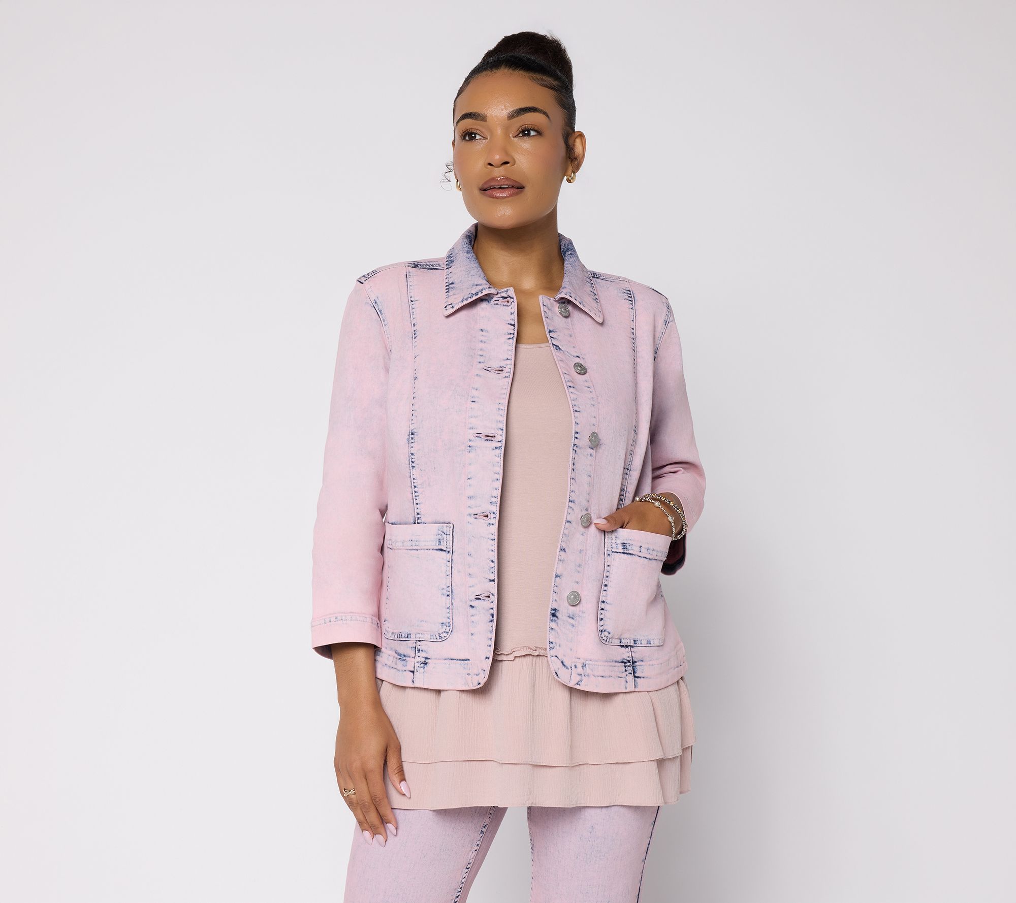  LOGO by Lori Goldstein Acid Wash Denim Jacket Denim Jacket