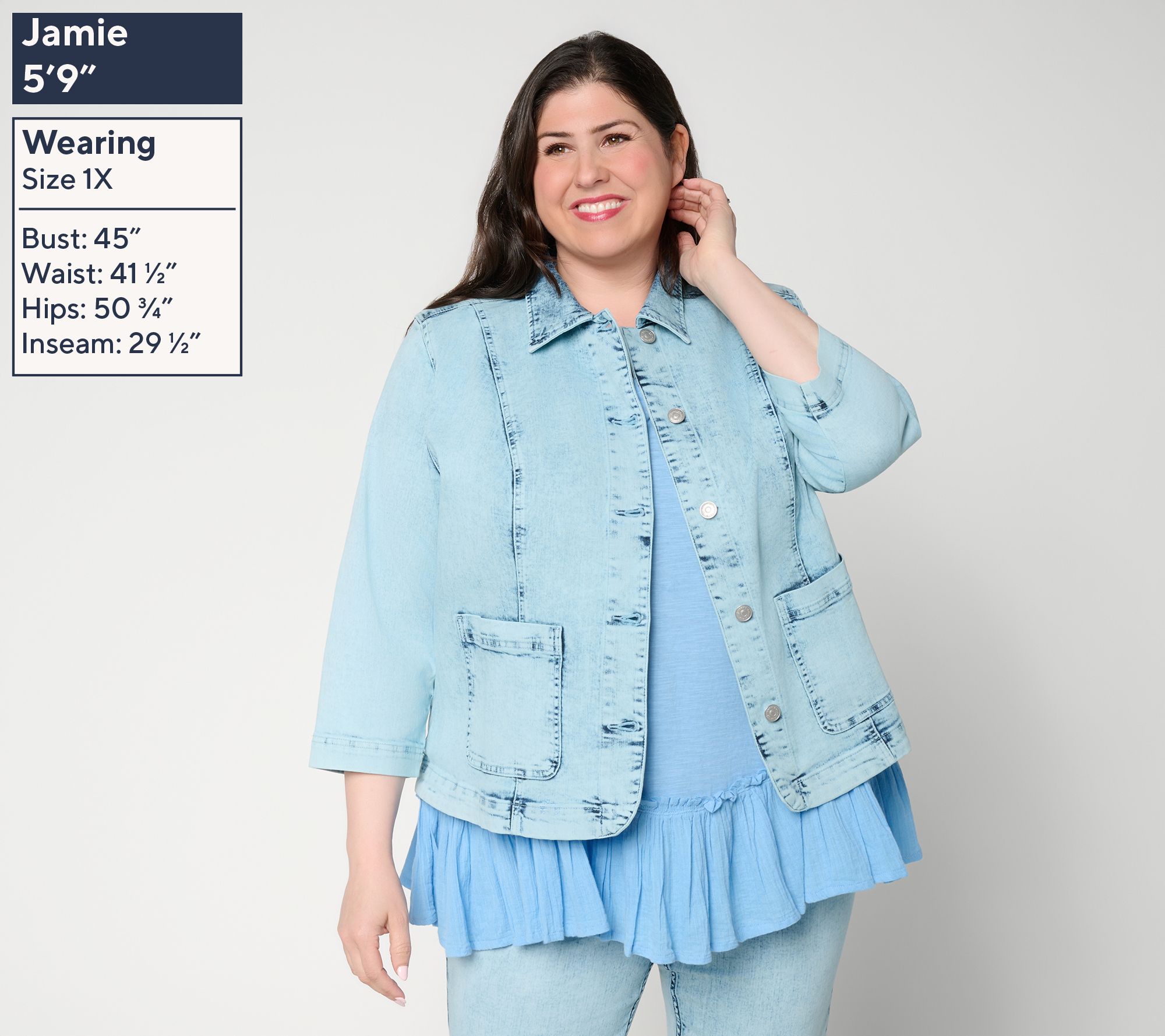 LOGO by Lori Goldstein Acid Wash Denim Jacket Denim Jacket - QVC.com