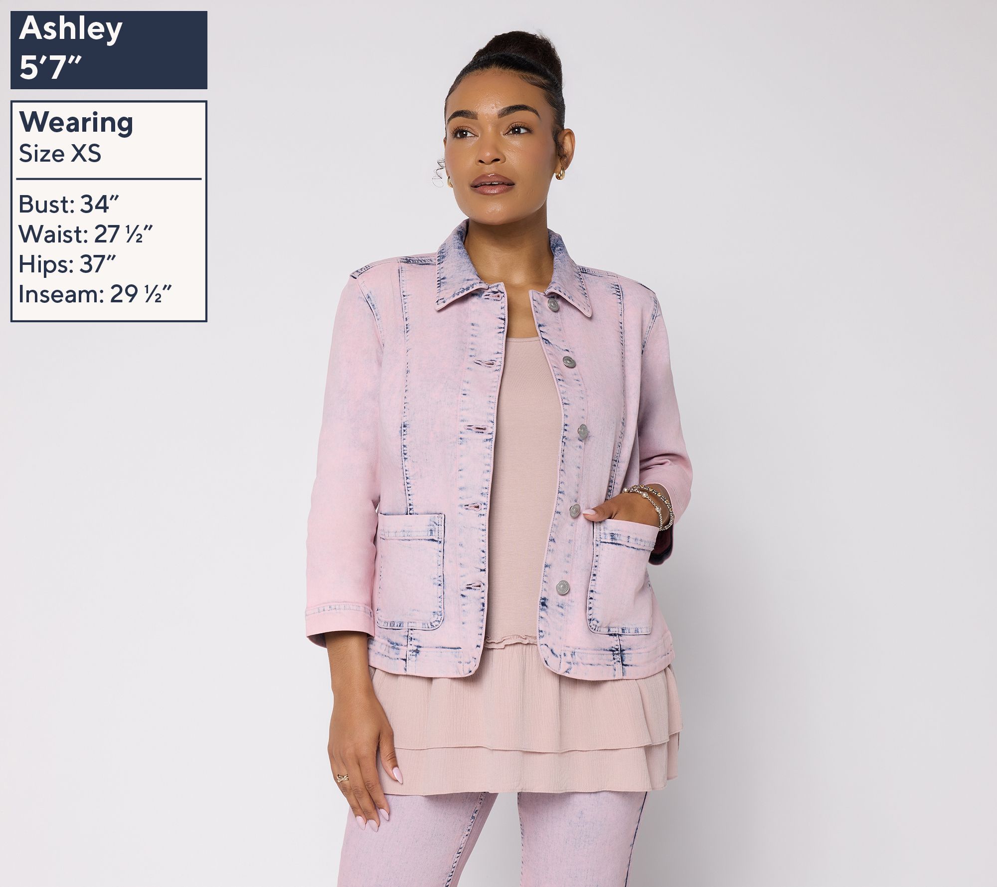 LOGO by Lori Goldstein Acid Wash Denim Jacket Denim Jacket - QVC.com