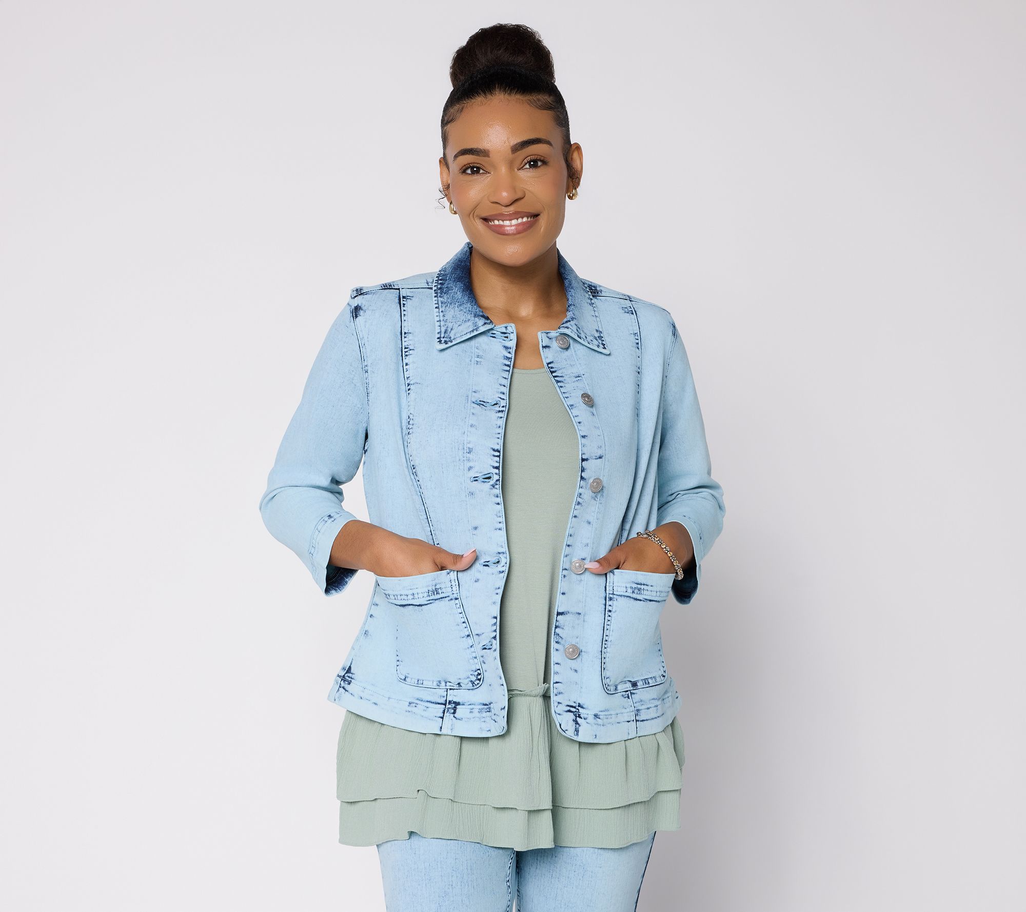 LOGO by Lori Goldstein Acid Wash Denim Jacket Denim Jacket
