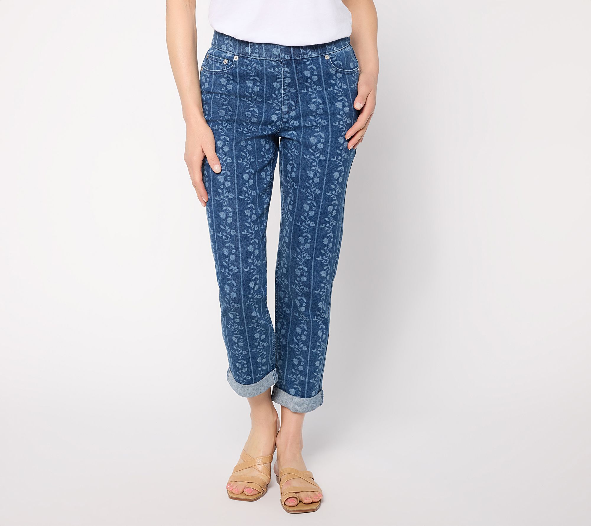  LOGO by Lori Goldstein Petite Laser Print Boyfriend Jeans