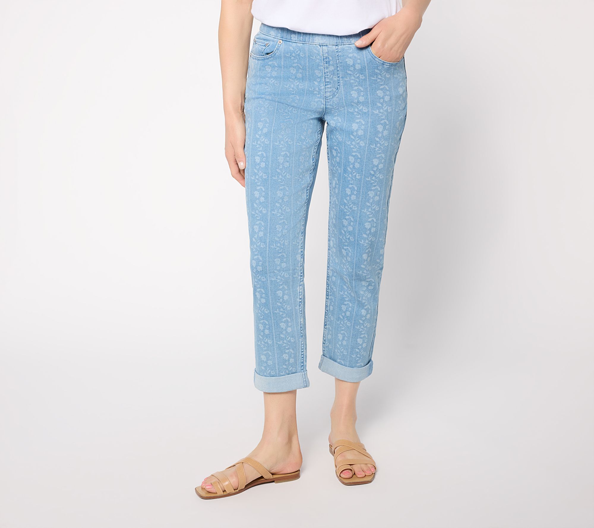 LOGO by Lori Goldstein Petite Laser Print Boyfriend Jeans