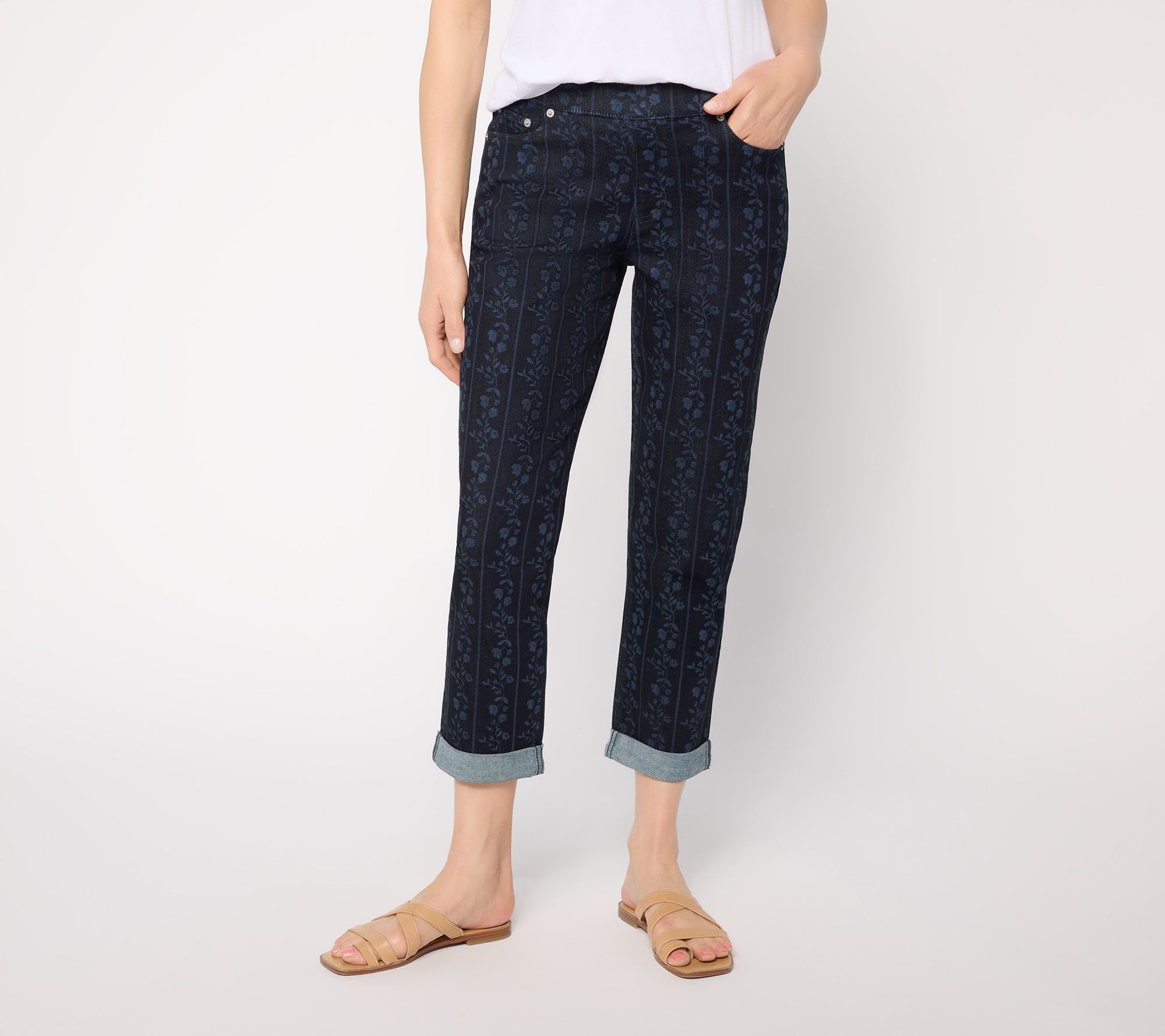 LOGO by Lori Goldstein Petite Laser Print Boyfriend Jeans