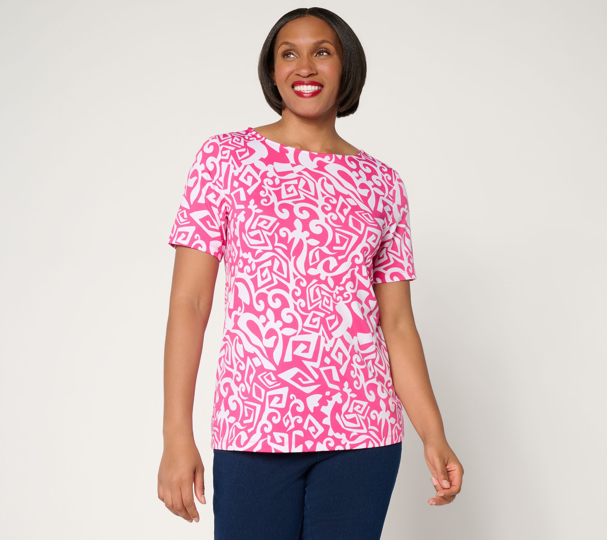 Susan Graver Printed Butterknit Bateau Neck Top