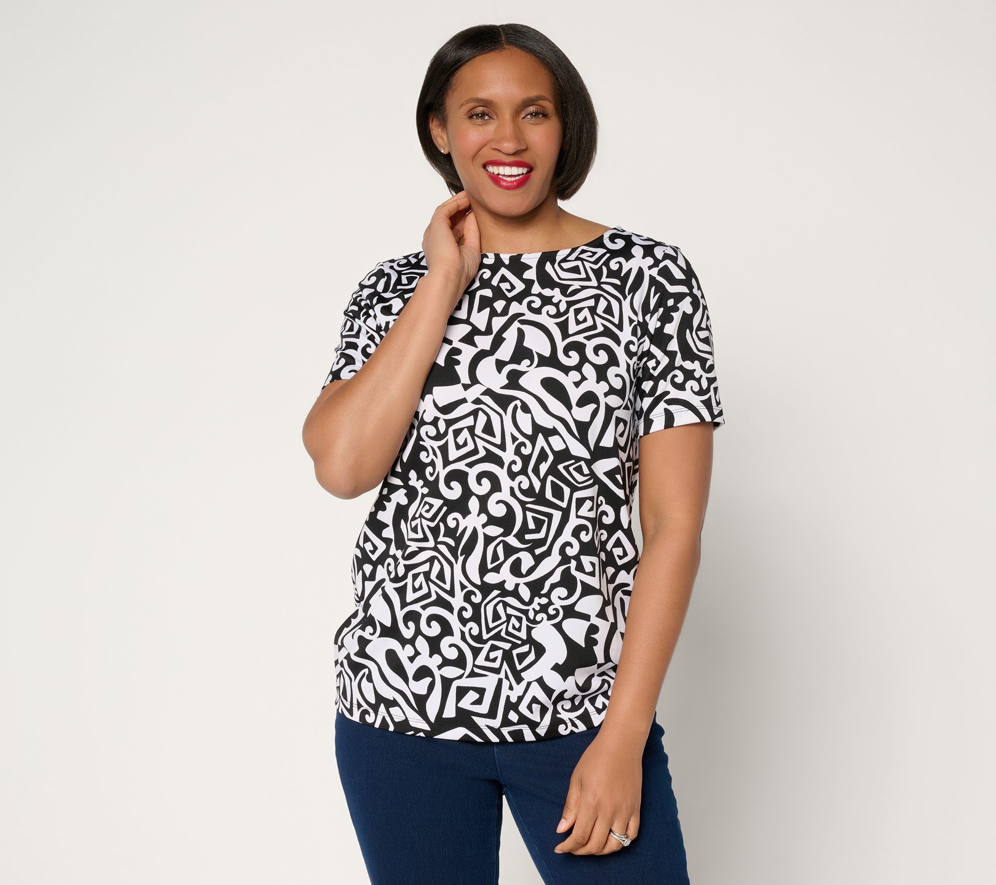 Susan Graver Printed Butterknit Bateau Neck Top