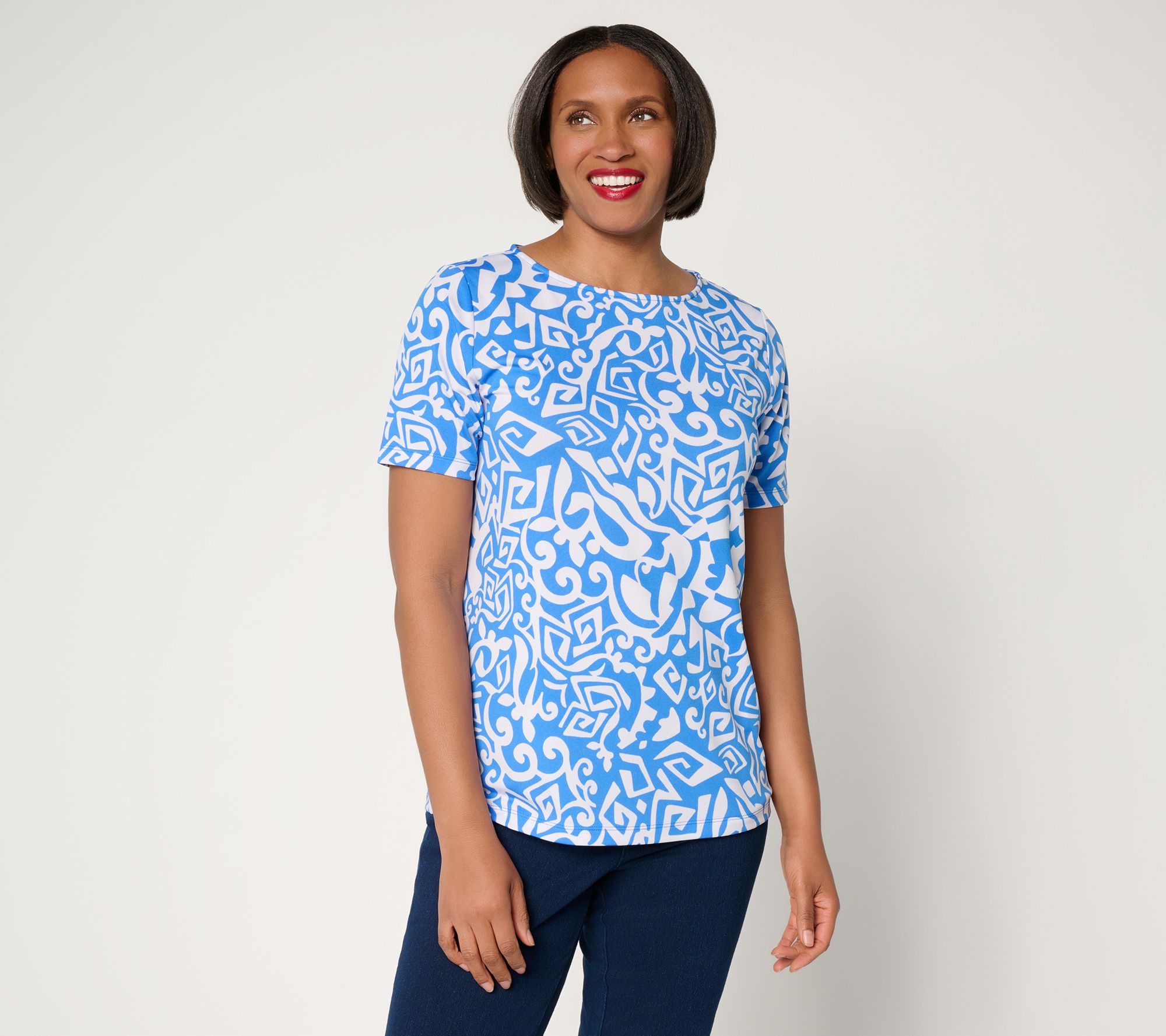 Susan Graver Printed Butterknit Bateau Neck Top