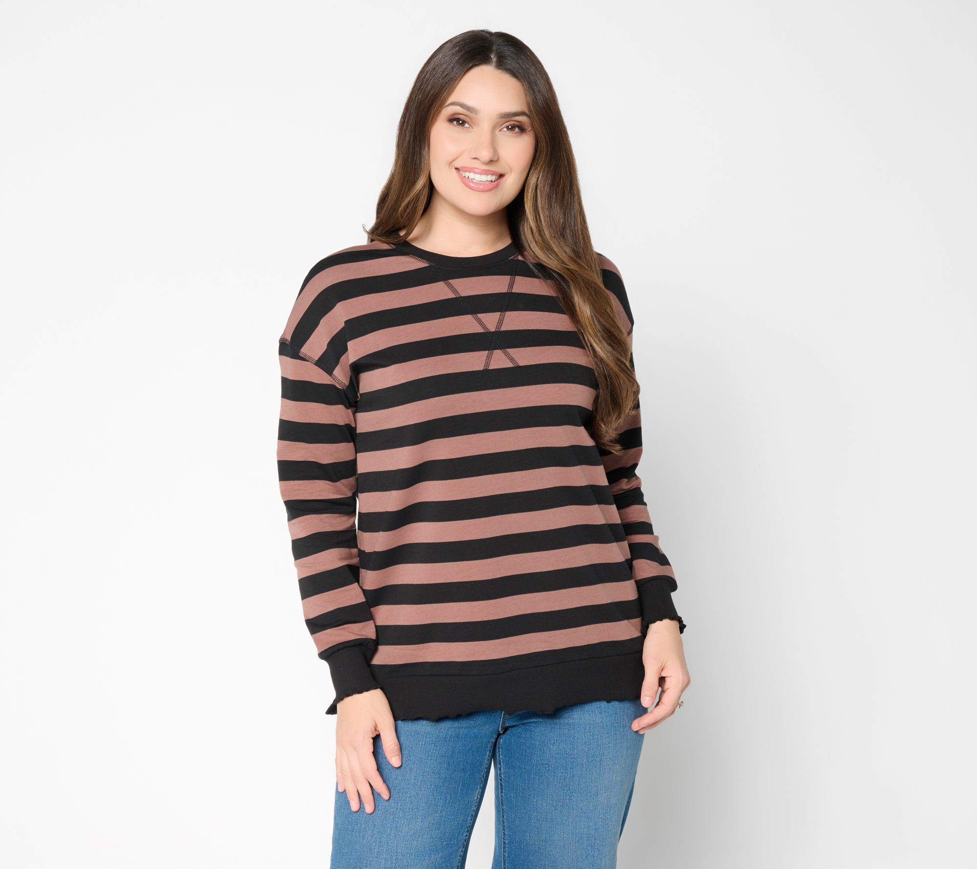 Belle Boho by Kim Gravel Stripe & Seek Lettuce Trim Topstitched Top