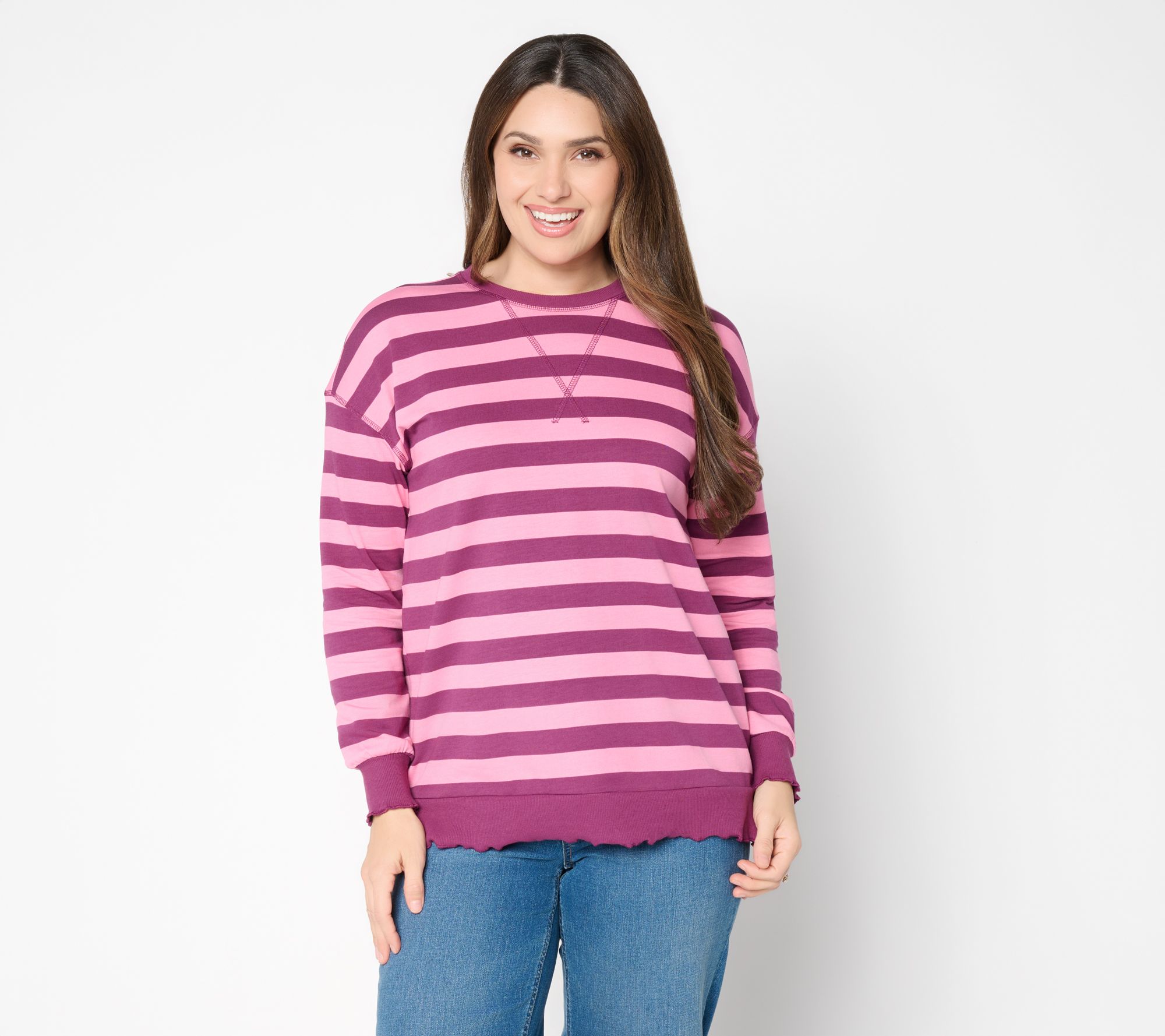 Belle Boho by Kim Gravel Stripe & Seek Lettuce Trim Topstitched Top