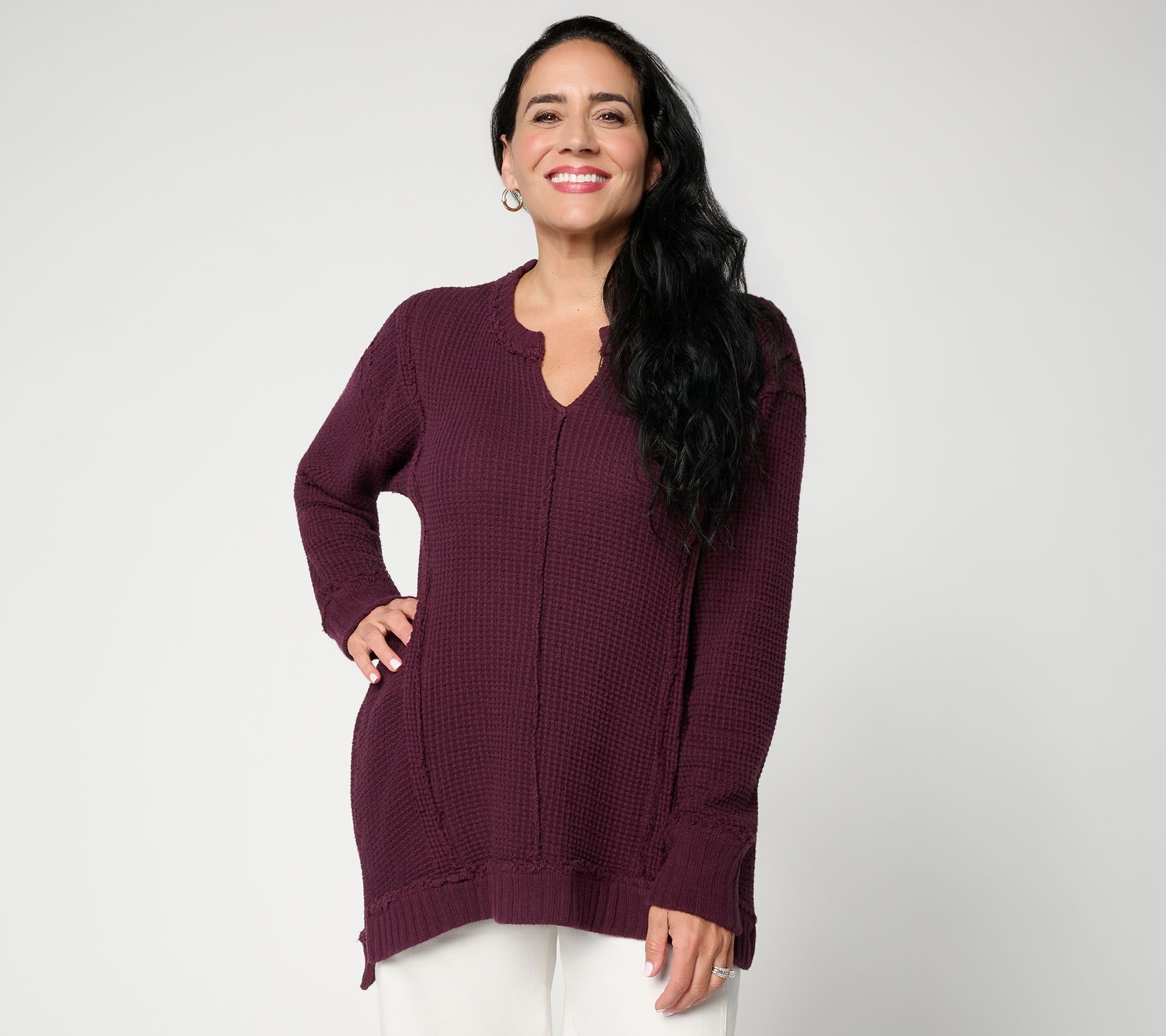 LOGO by Lori Goldstein 100% Cotton Seamed Waffle Sweatshirt