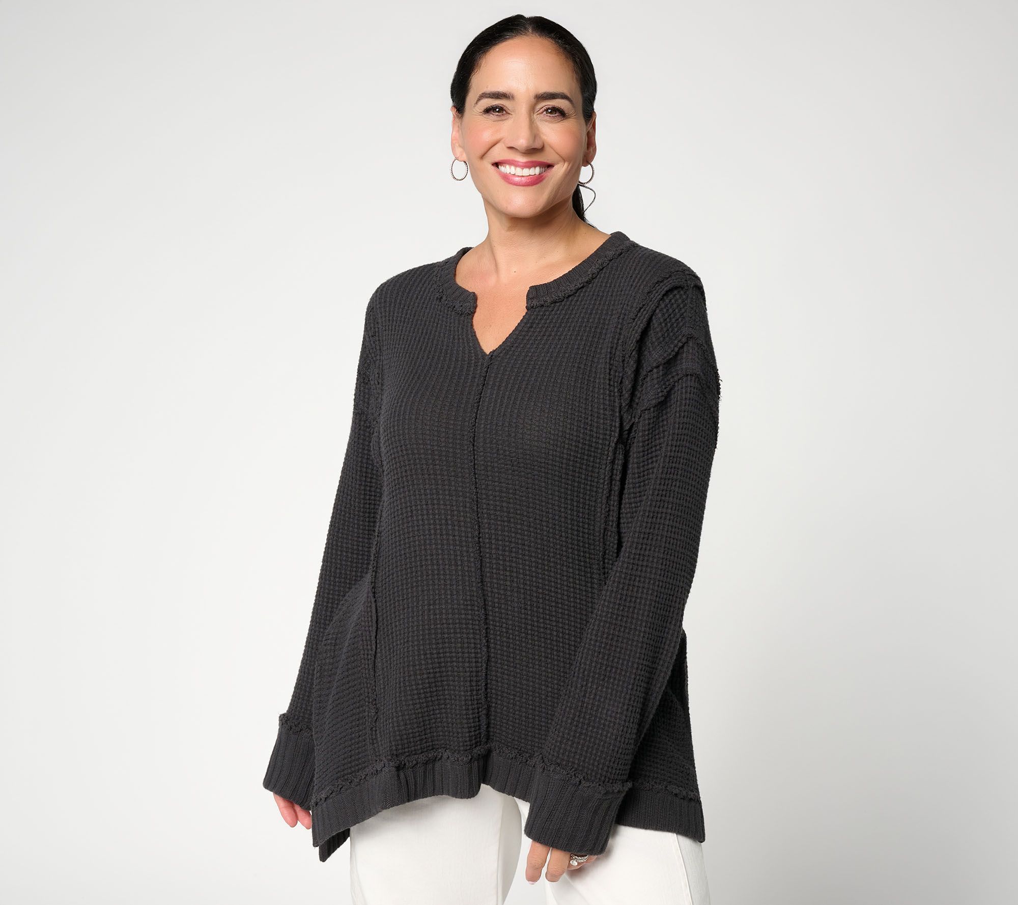 LOGO by Lori Goldstein 100% Cotton Seamed Waffle Sweatshirt