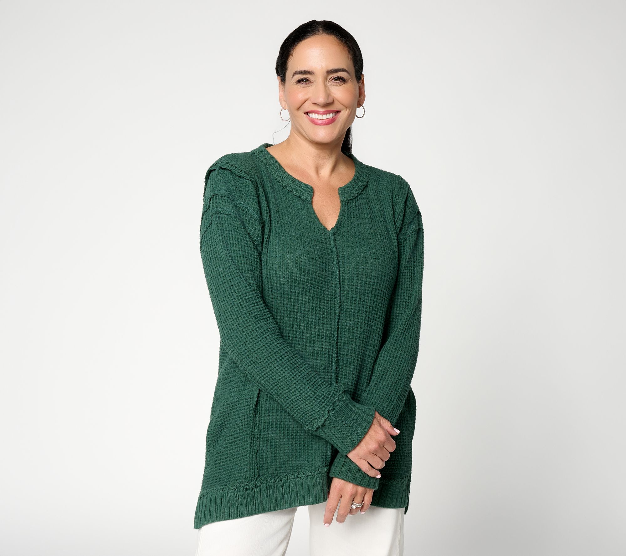 LOGO by Lori Goldstein 100% Cotton Seamed Waffle Sweatshirt