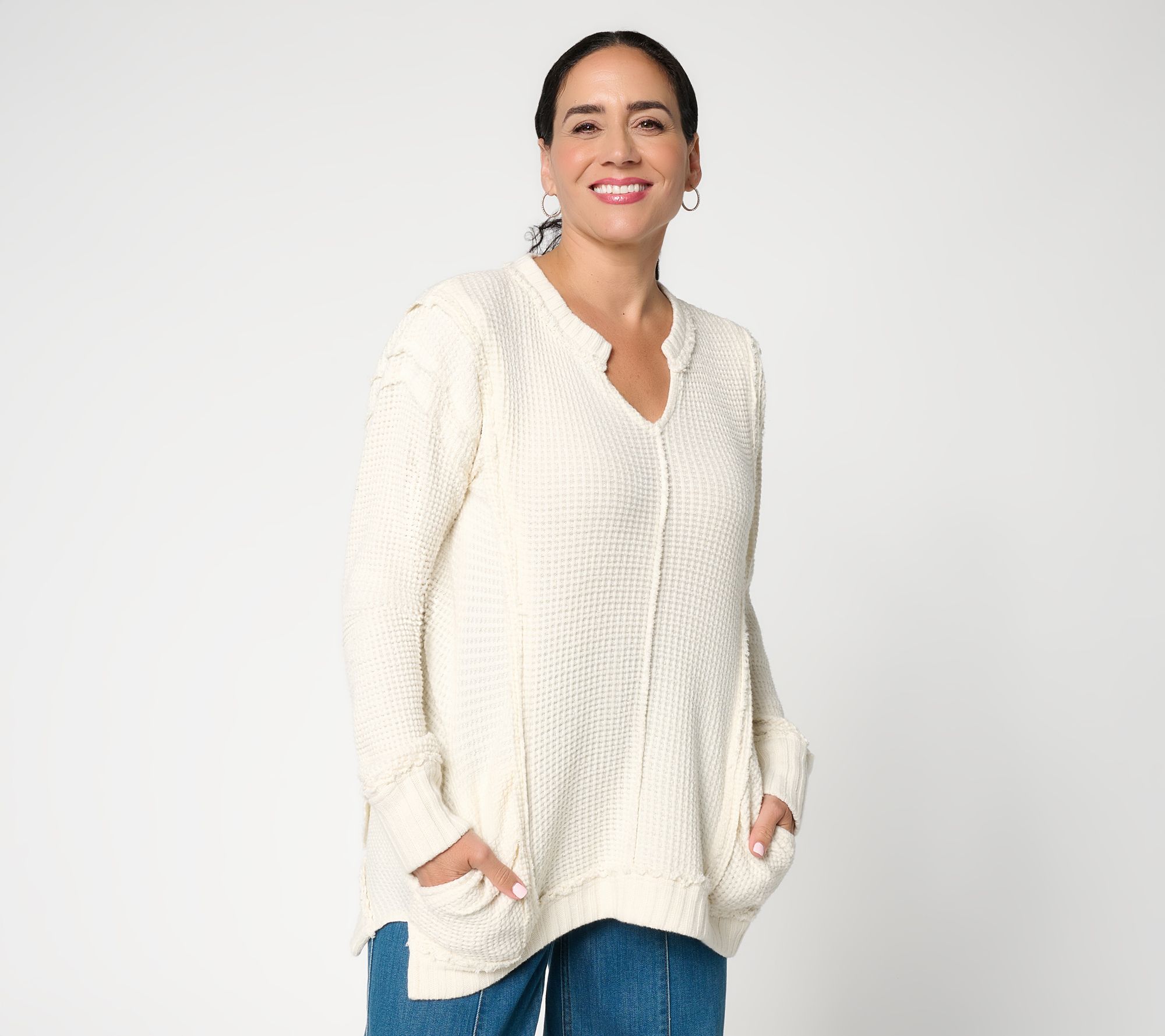 LOGO by Lori Goldstein 100% Cotton Seamed Waffle Sweatshirt