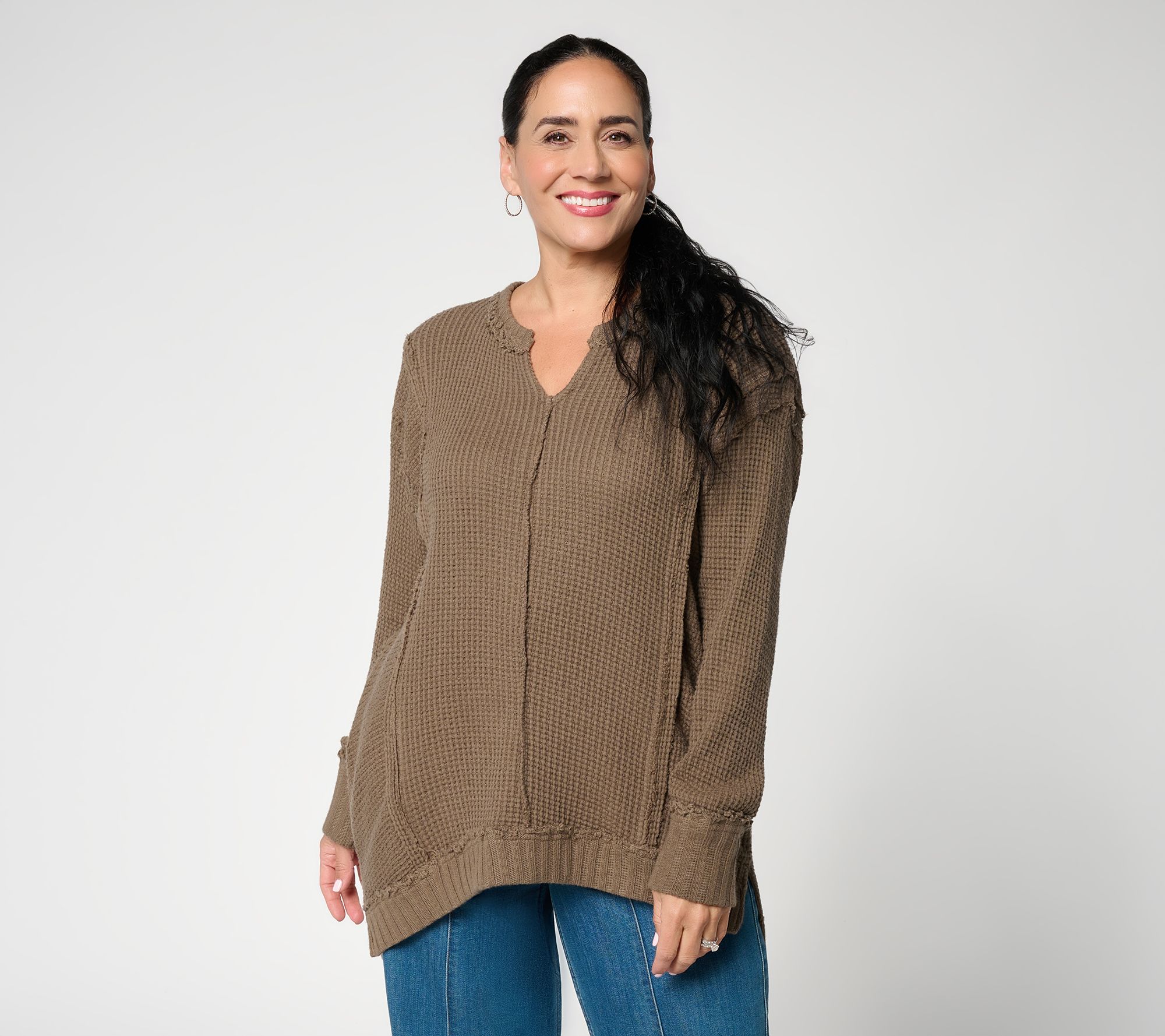 LOGO by Lori Goldstein 100% Cotton Seamed Waffle Sweatshirt