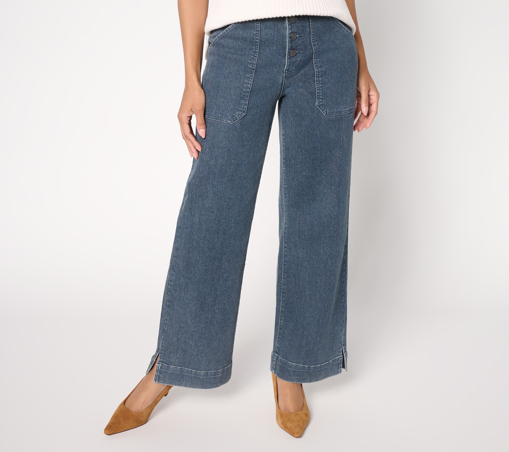 "As Is" Me by Jennie Garth Petite Roxie Button Fly Wide Leg Jeans