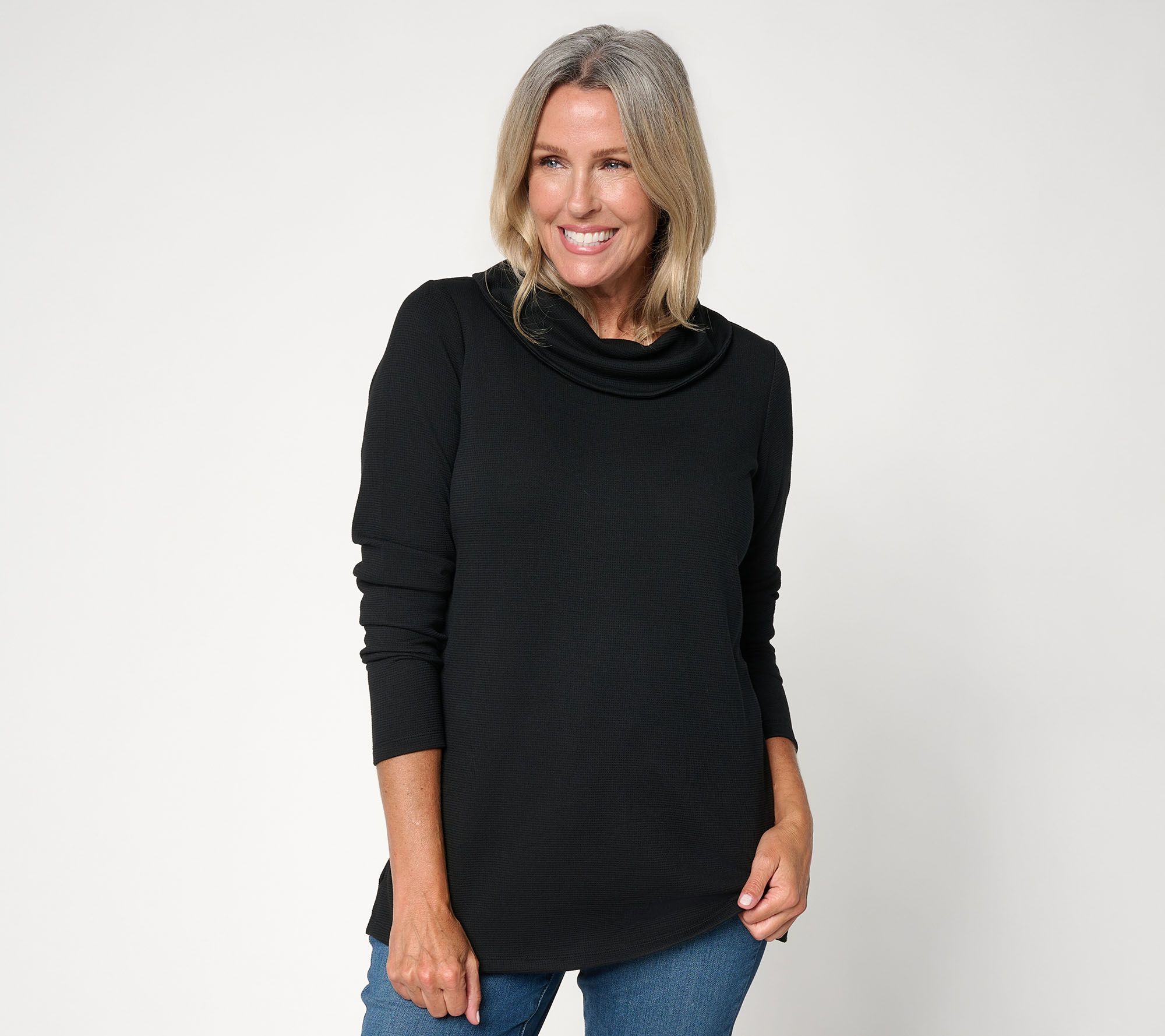 Belle by Kim Gravel Regular ScubaLuxe Waffle Cowl Neck Top