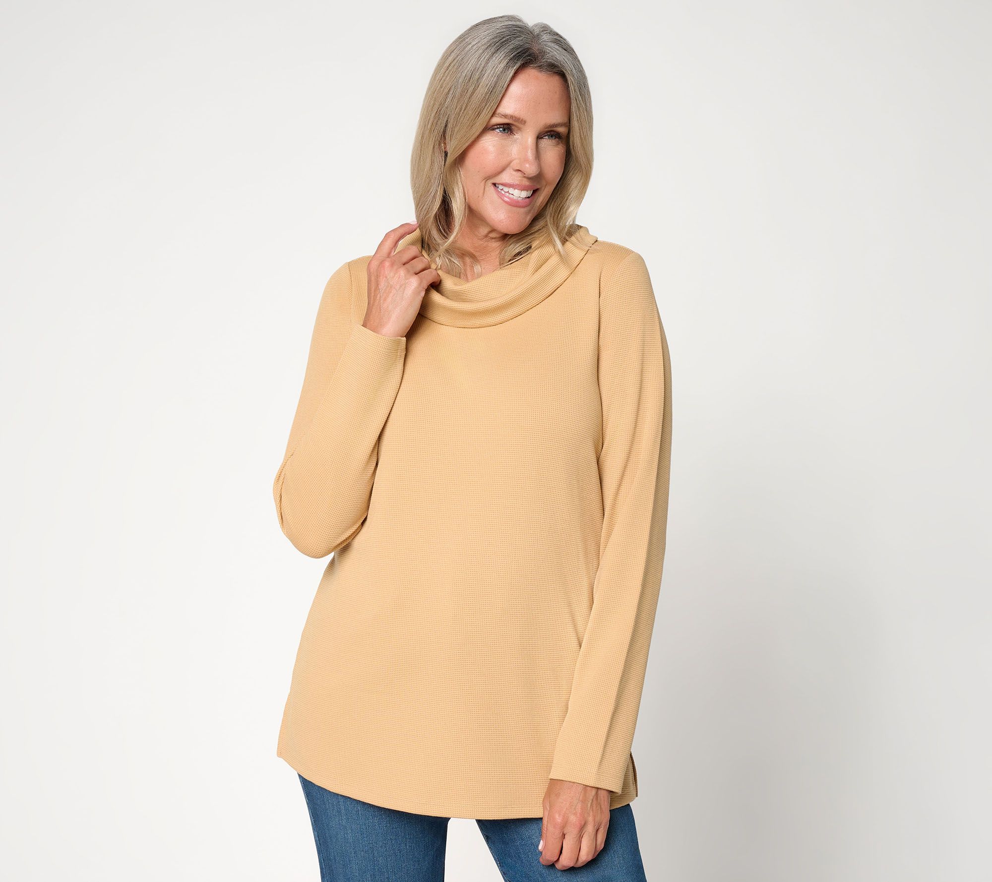Belle by Kim Gravel Regular ScubaLuxe Waffle Cowl Neck Top