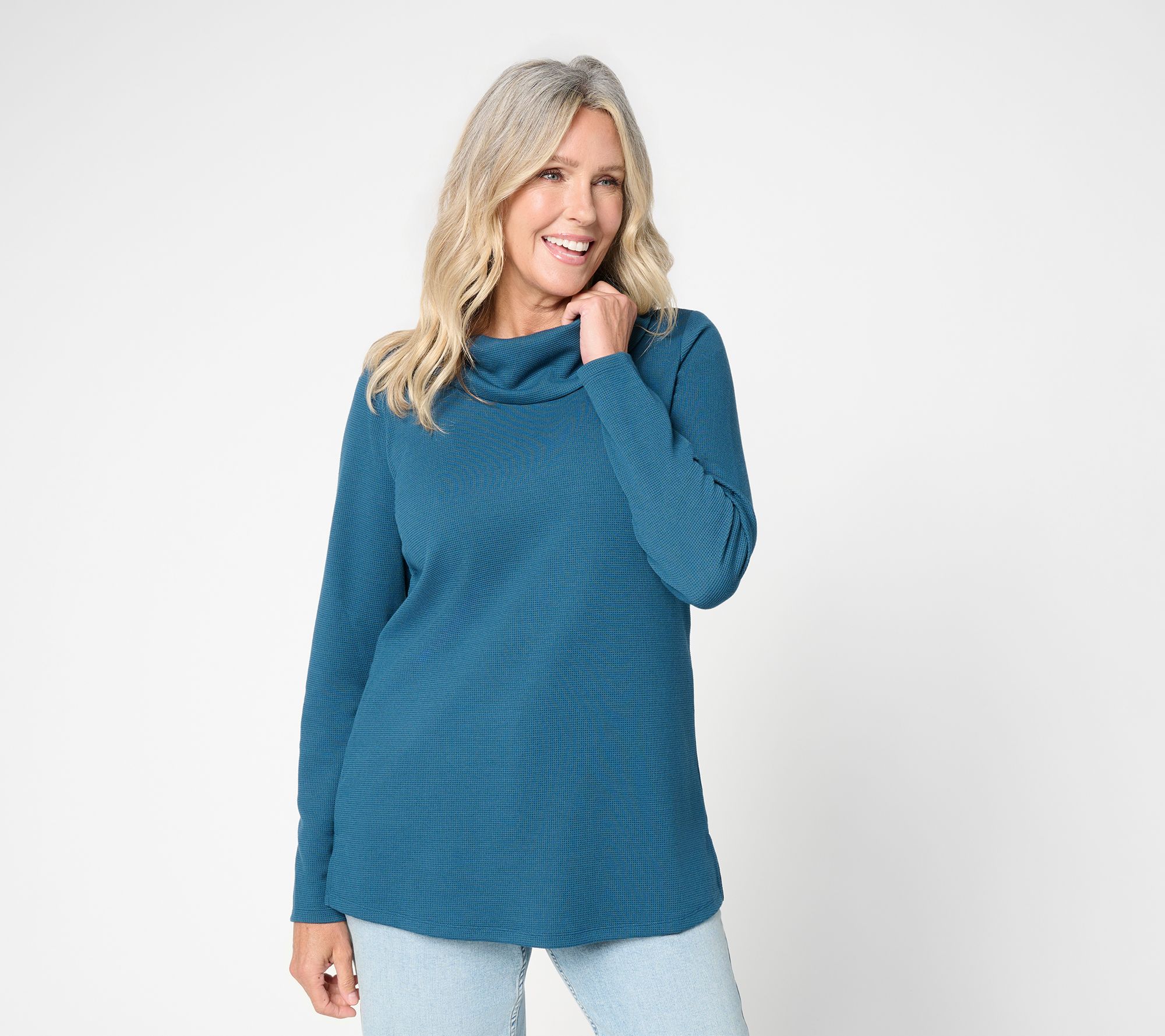 Belle by Kim Gravel Regular ScubaLuxe Waffle Cowl Neck Top