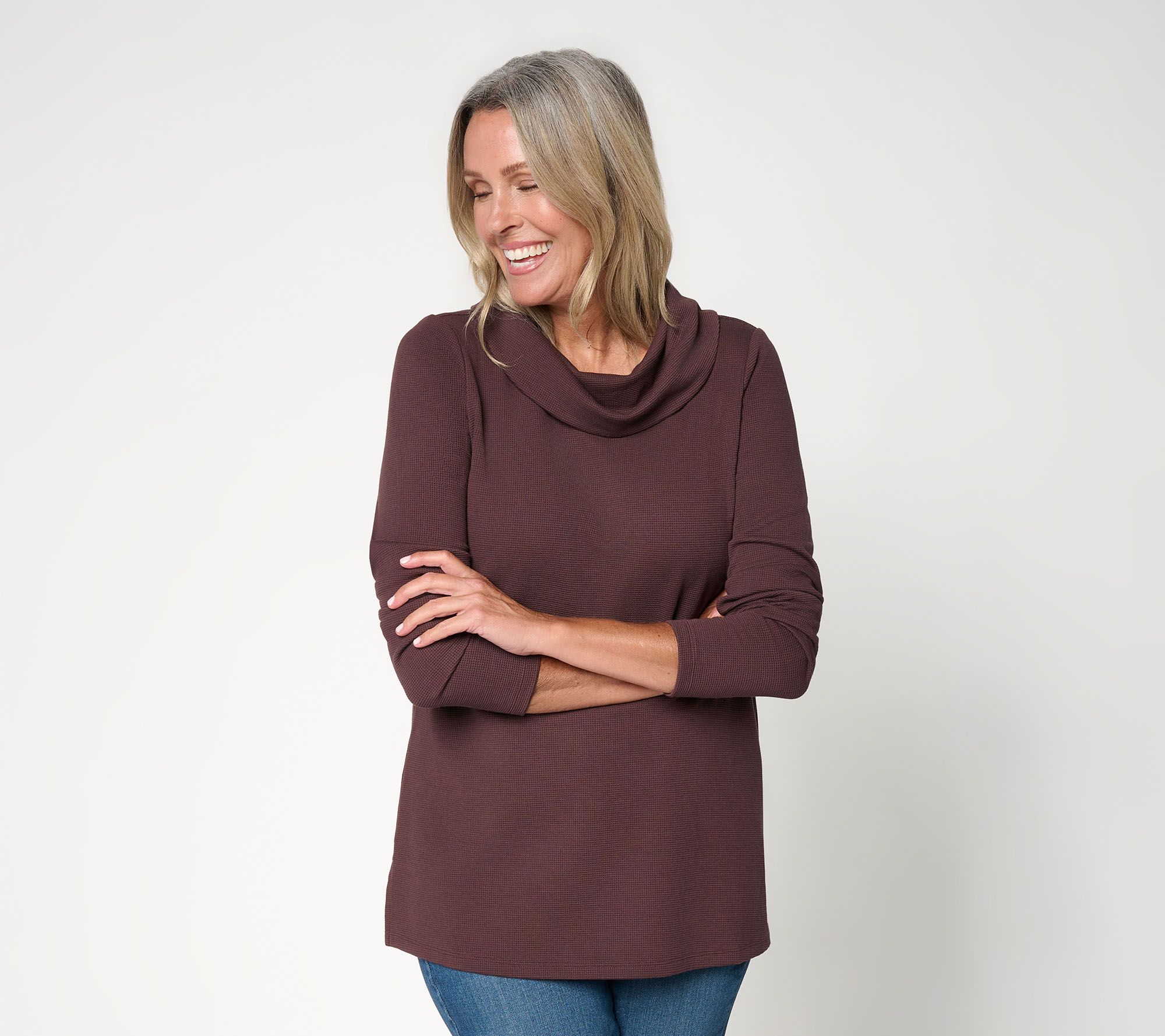 Belle by Kim Gravel Regular ScubaLuxe Waffle Cowl Neck Top