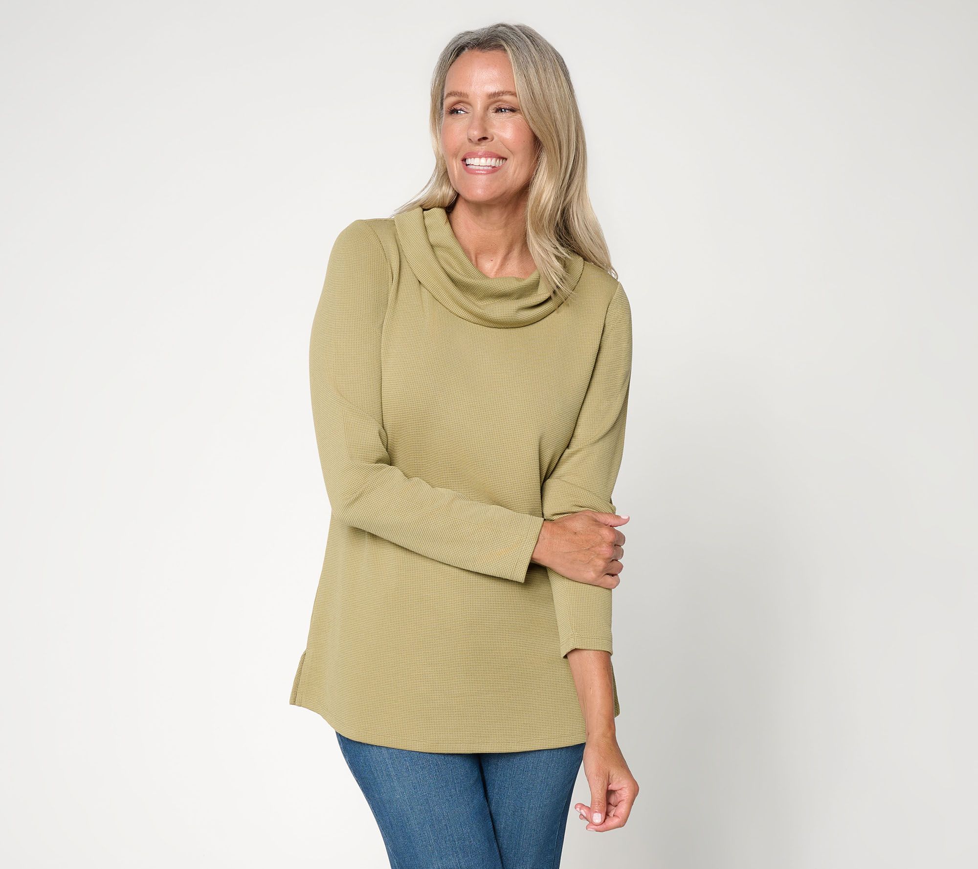 Belle by Kim Gravel Regular ScubaLuxe Waffle Cowl Neck Top