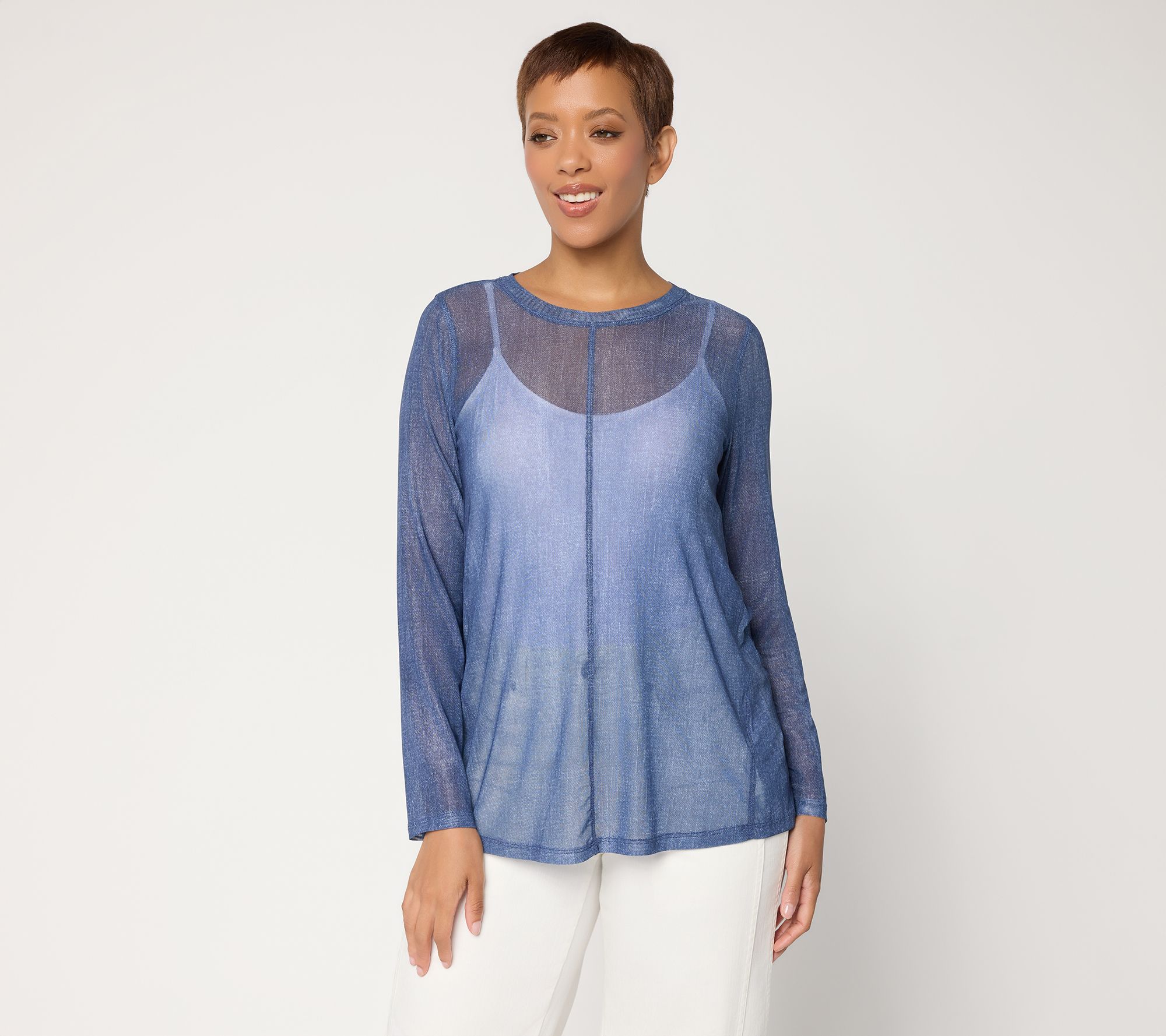  LOGO Layers by Lori Goldstein Texture Print Seamed Mesh Top