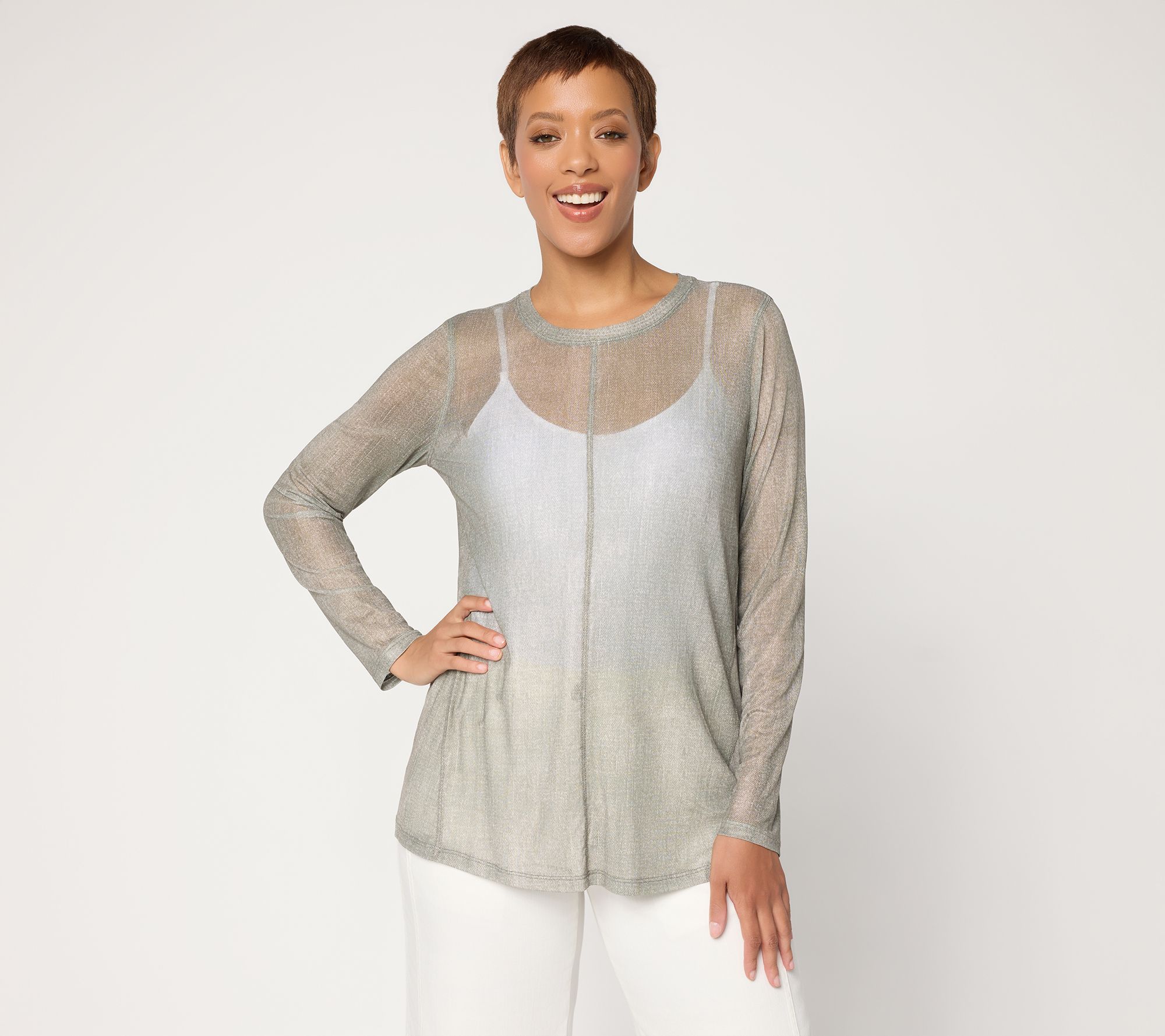 LOGO Layers by Lori Goldstein Texture Print Seamed Mesh Top