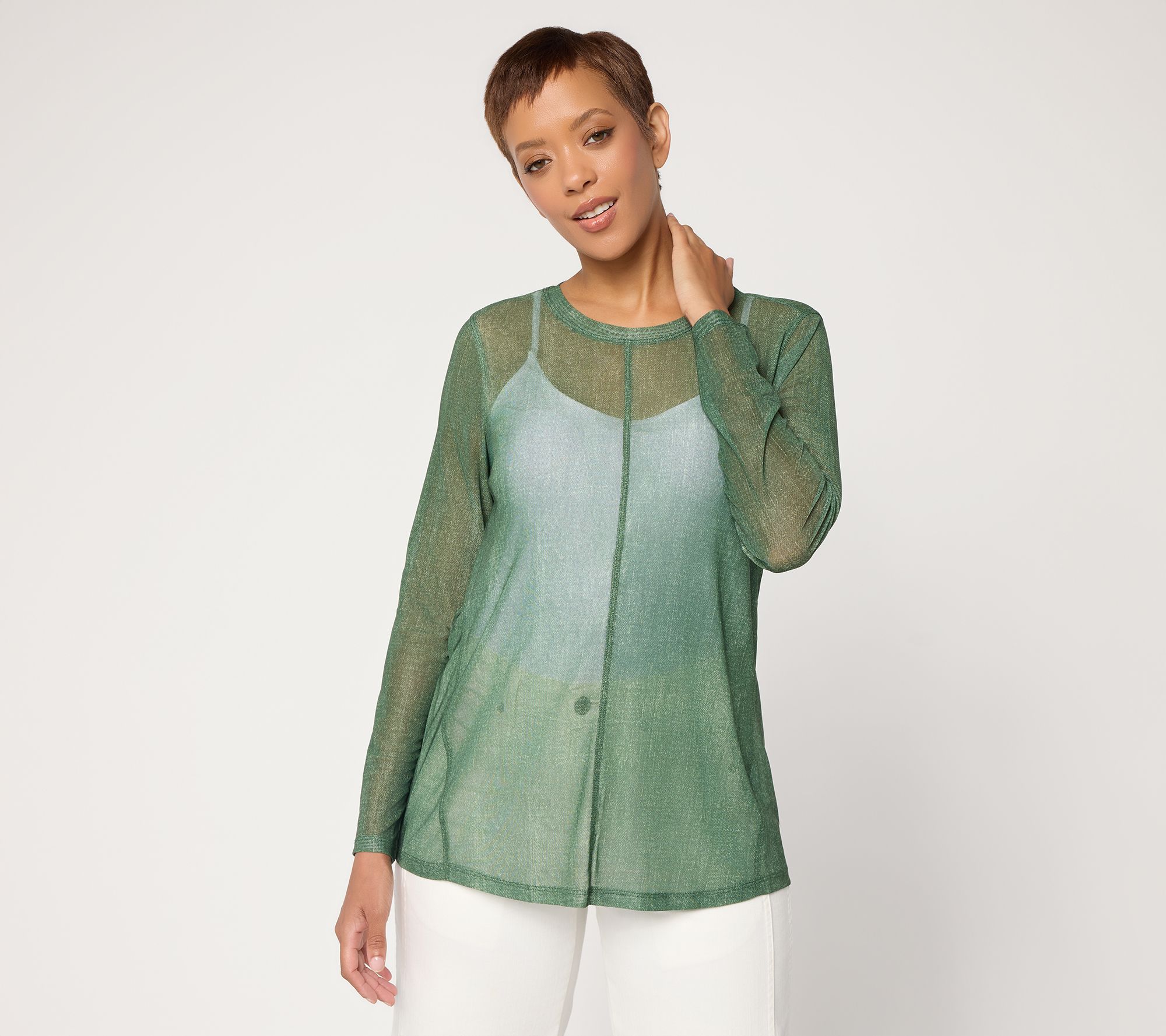 LOGO Layers by Lori Goldstein Texture Print Seamed Mesh Top