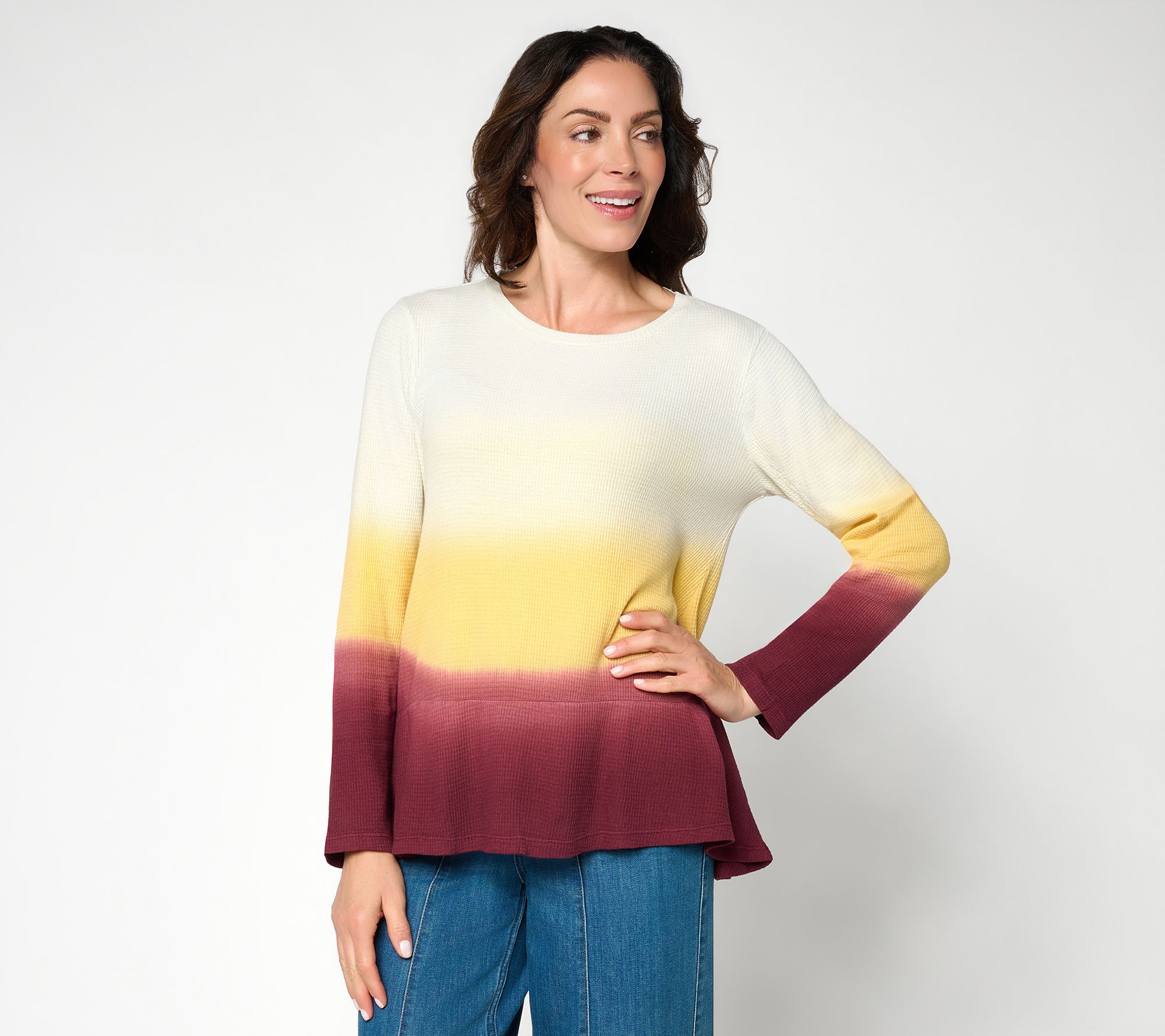 LOGO by Lori Goldstein Petite Dye Effect Waffle Tunic