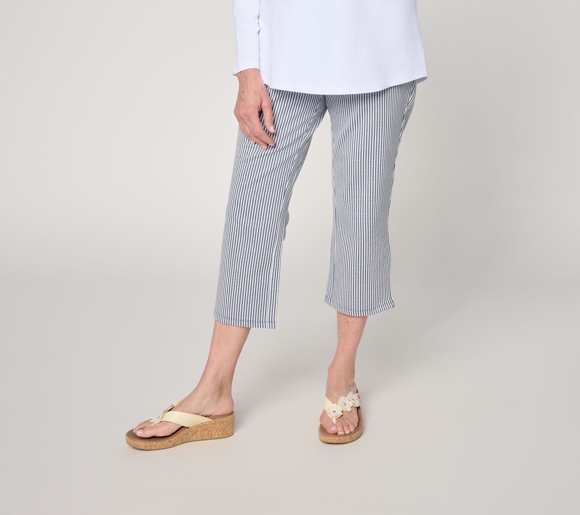 "As Is" Quacker Factory Knit Seersucker 23" Straight Crop Pants