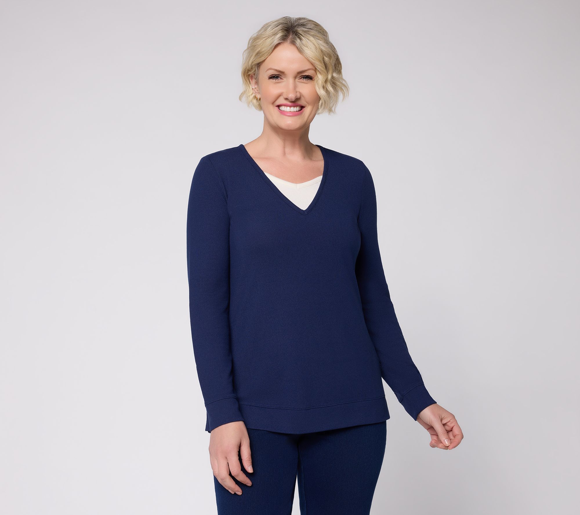 Denim & Co. Essentials Heathered Heavenly V-Neck Top
