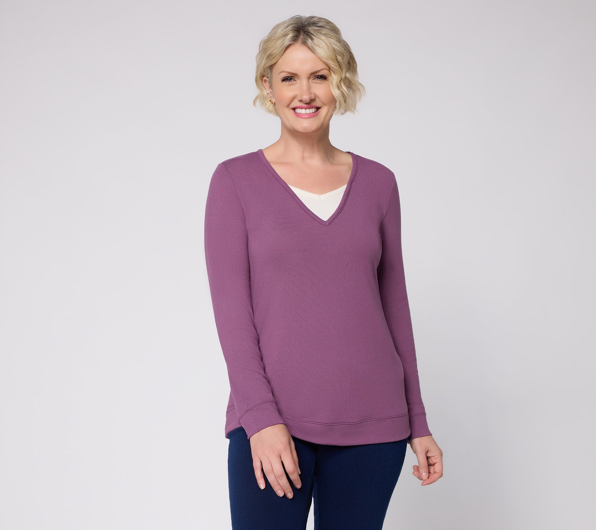 Denim & Co. Essentials Heathered Heavenly V-Neck Top