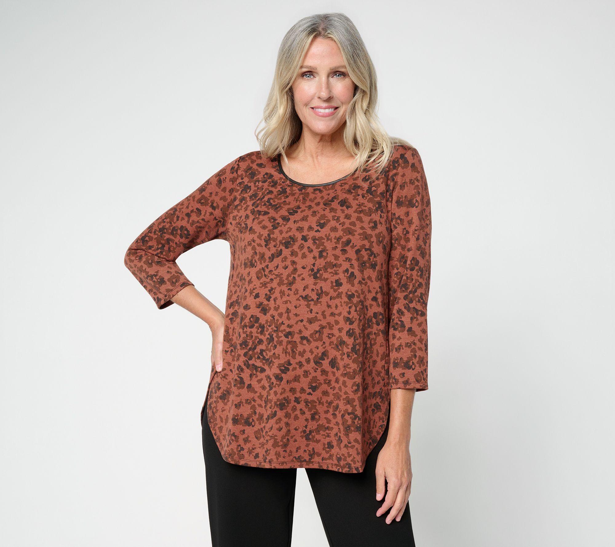 Susan Graver Petite Printed Jersey Knit Tulip Hem Shirt