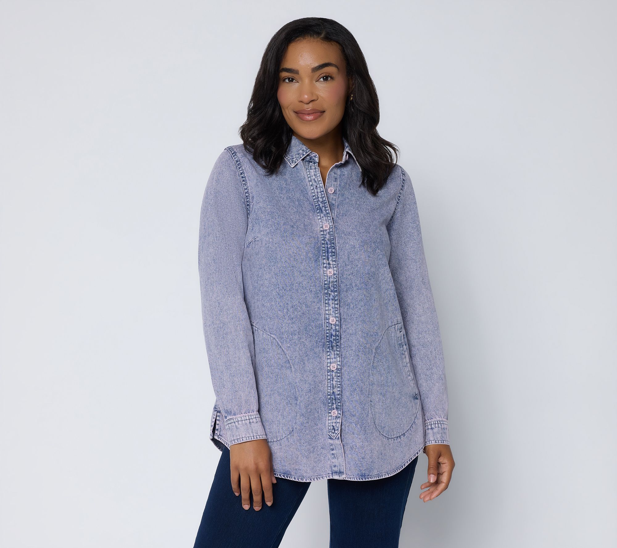 "As Is" Joan Rivers Regular Vintage Washed Boyfriend Fit Shirt