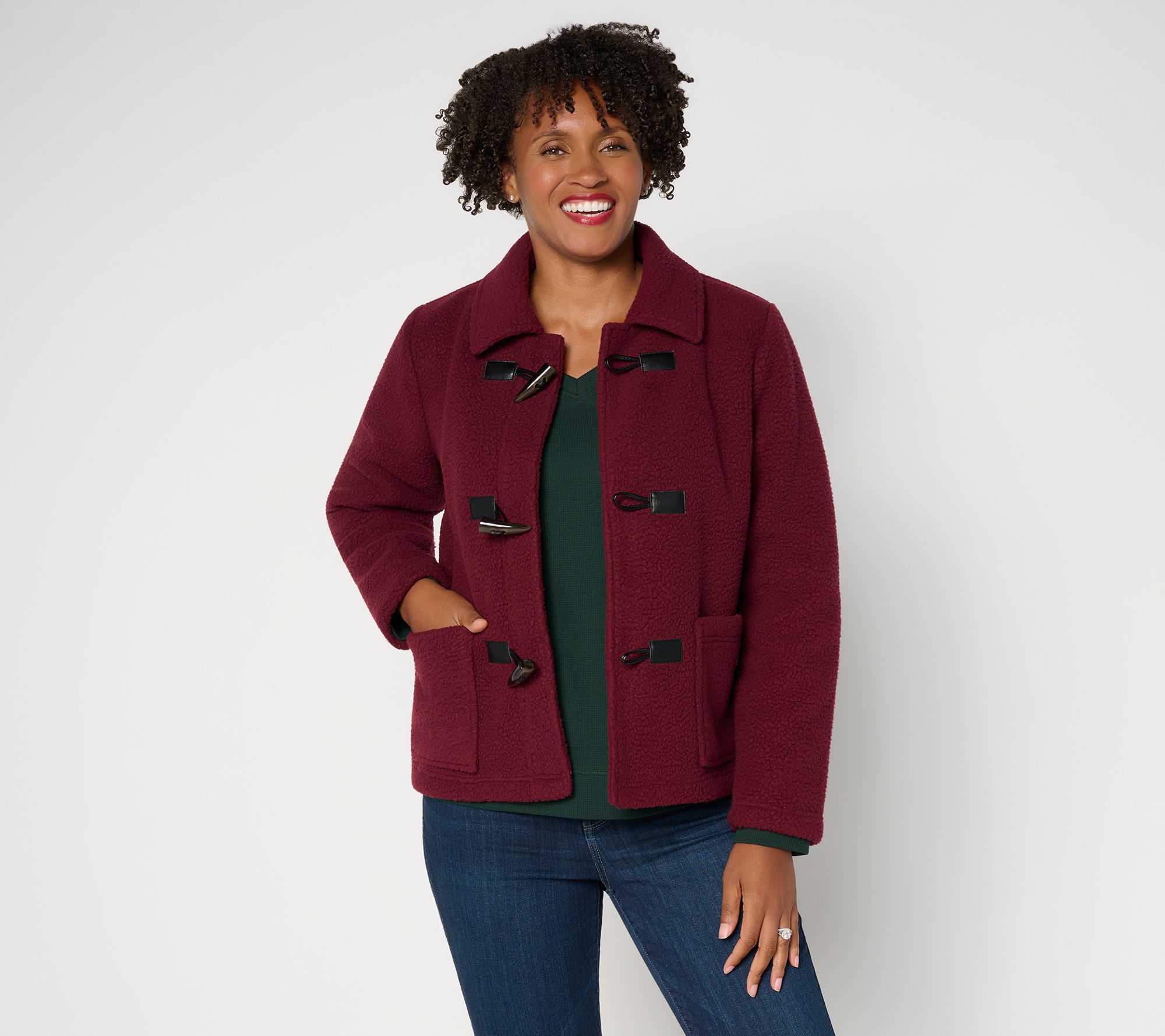 Denim & Co. Regular Fleece Bonded Sherpa Jacket with Toggles